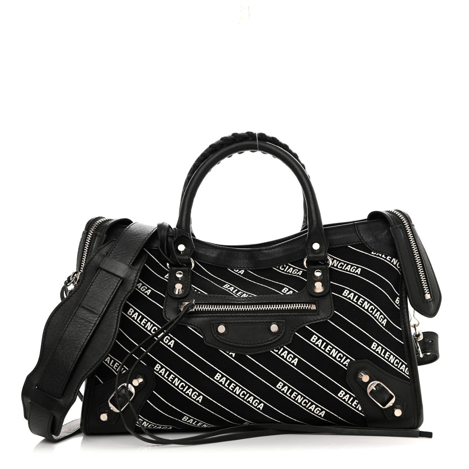 Balenciaga Canvas Satin Calfskin Diagonal Allover Logo Print