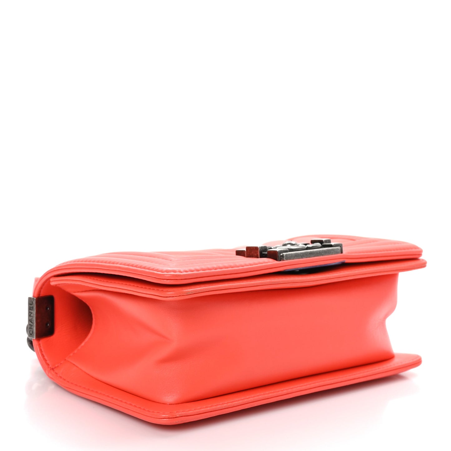 Calfskin Chevron Quilted Small Boy Flap Coral