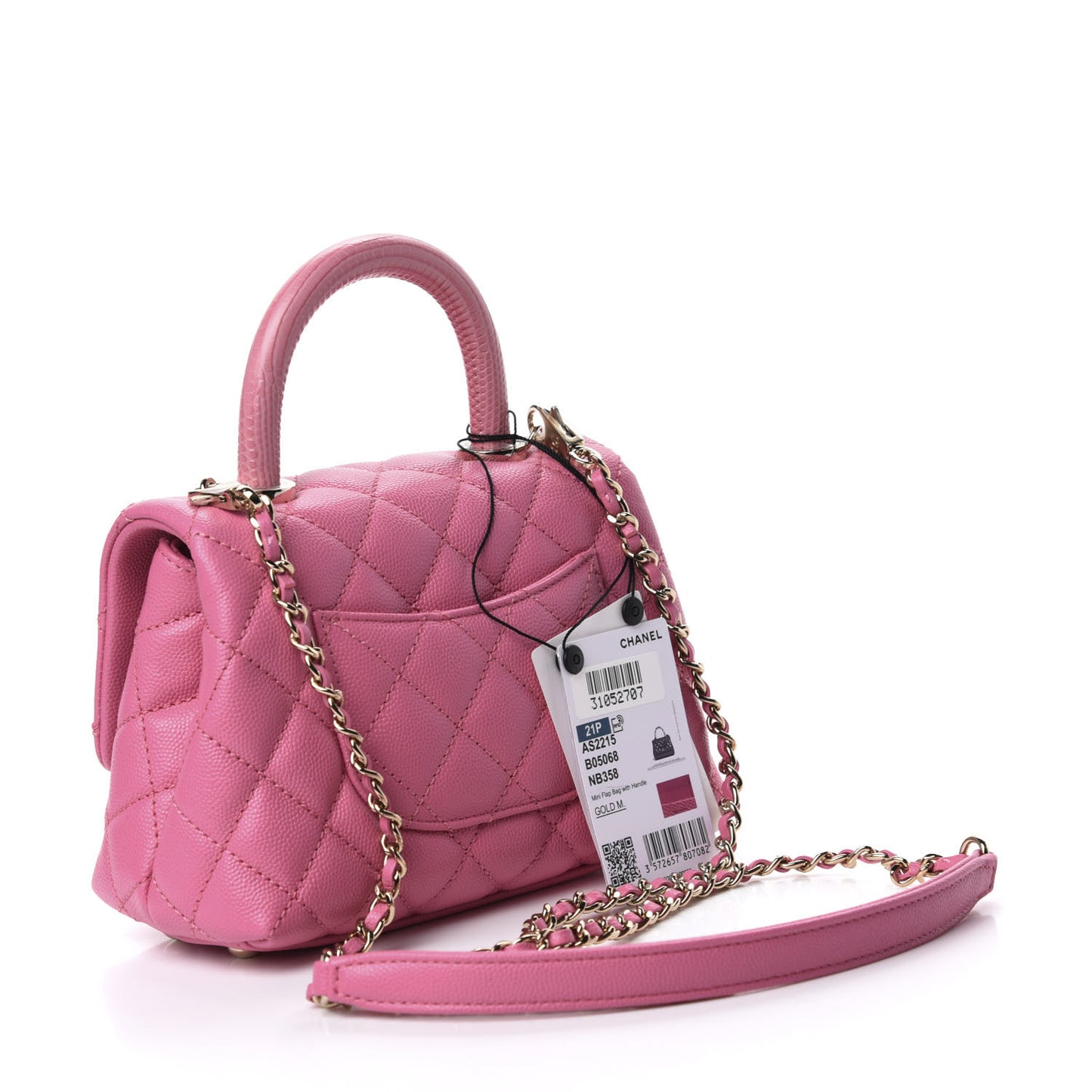 Caviar Quilted Lizard Embossed Extra Mini Coco Handle Flap Pink