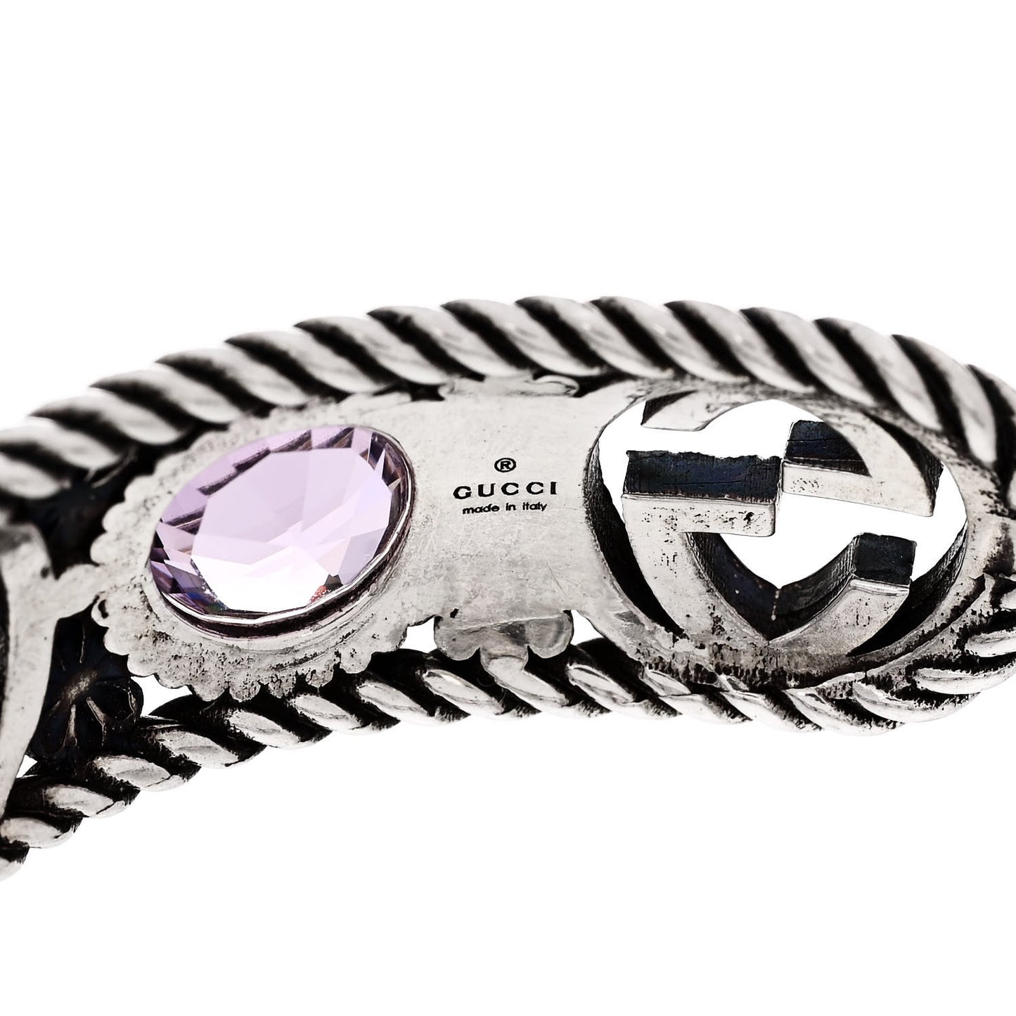 Sterling Silver Crystal Garden Interlocking G Cuff Bracelet Purple