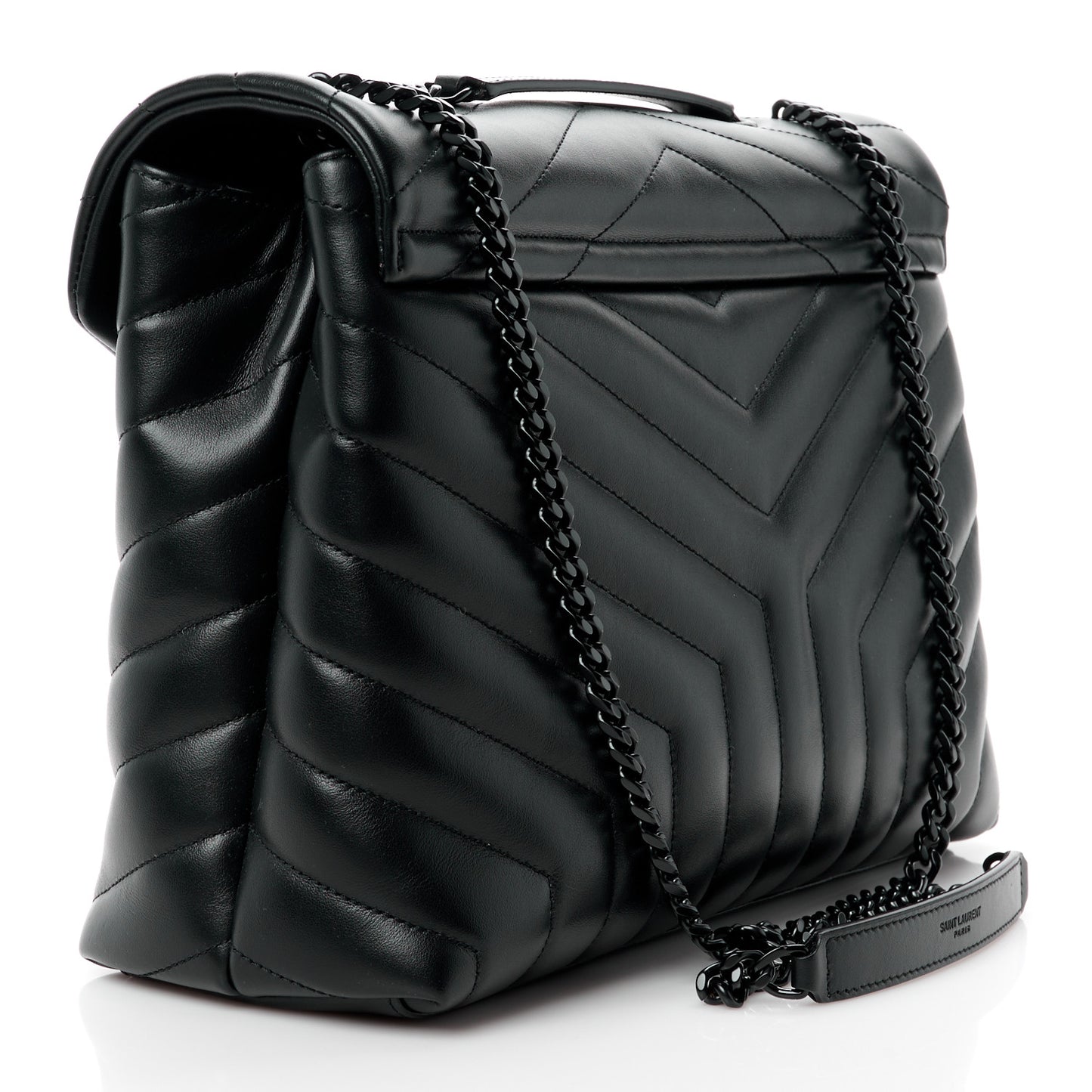 Calfskin Y Quilted Monogram Monochrome Medium Loulou Chain Satchel Black