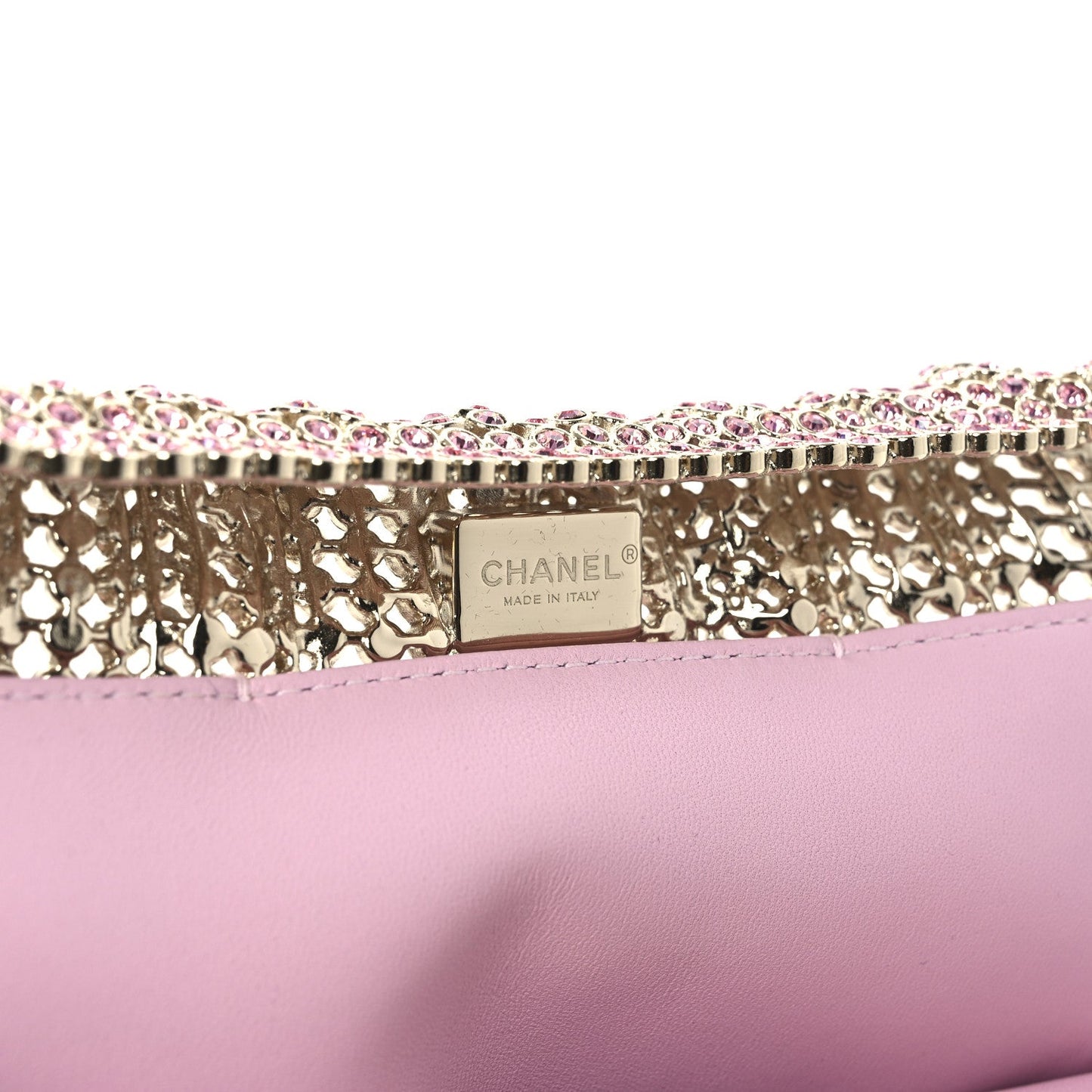 Crystal Embellished Metallic Lambskin Mini Chanel 22 Pink