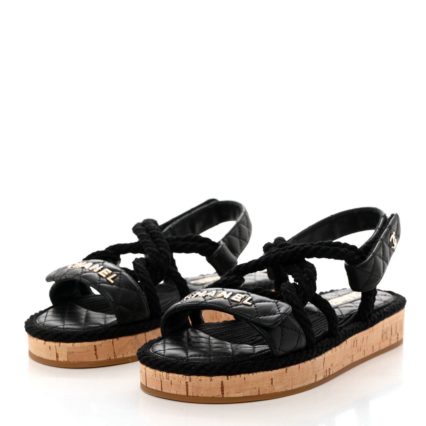 Cord Lambskin Quilted Logo Sandals 38 Black