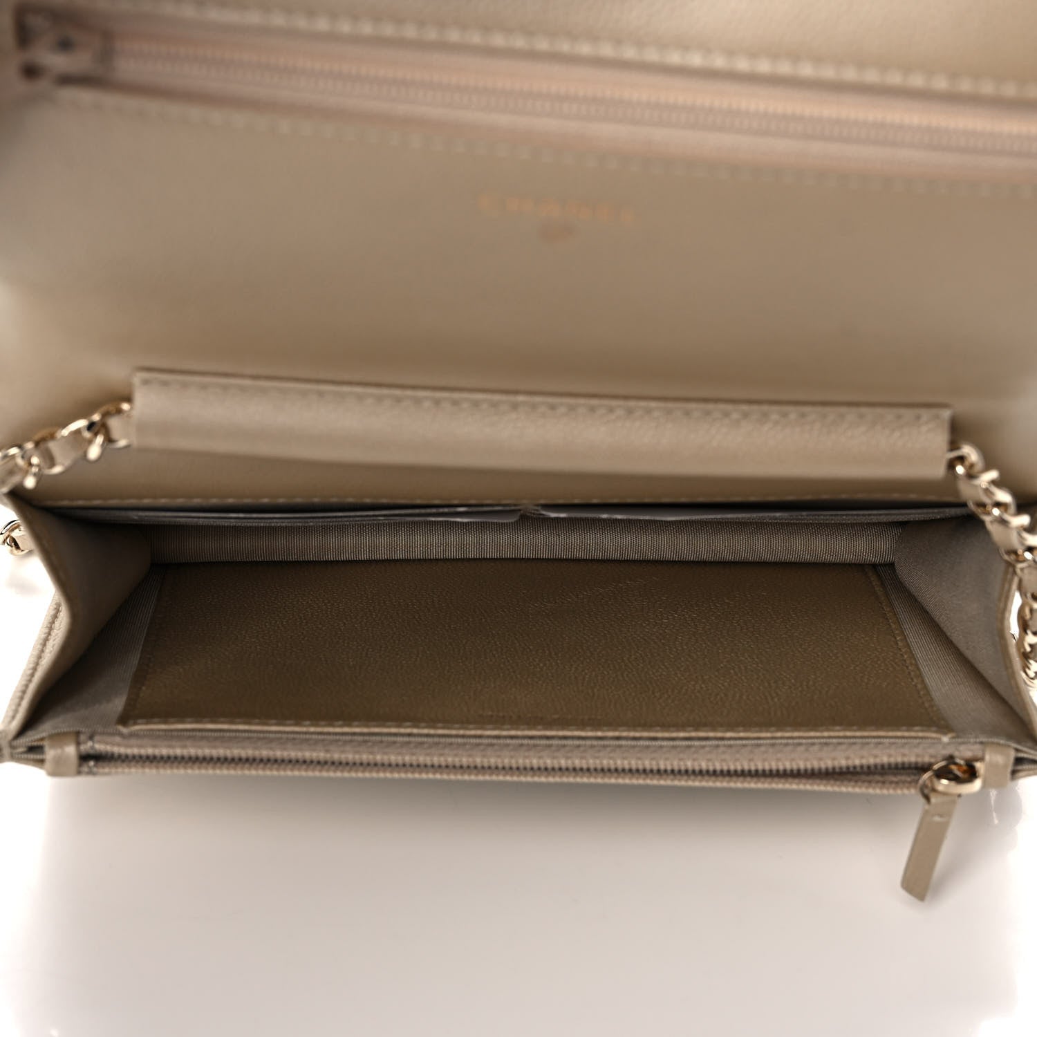 Chanel Metallic Caviar Quilted Boy Wallet On Chain WOC Light Gold 6 of 10