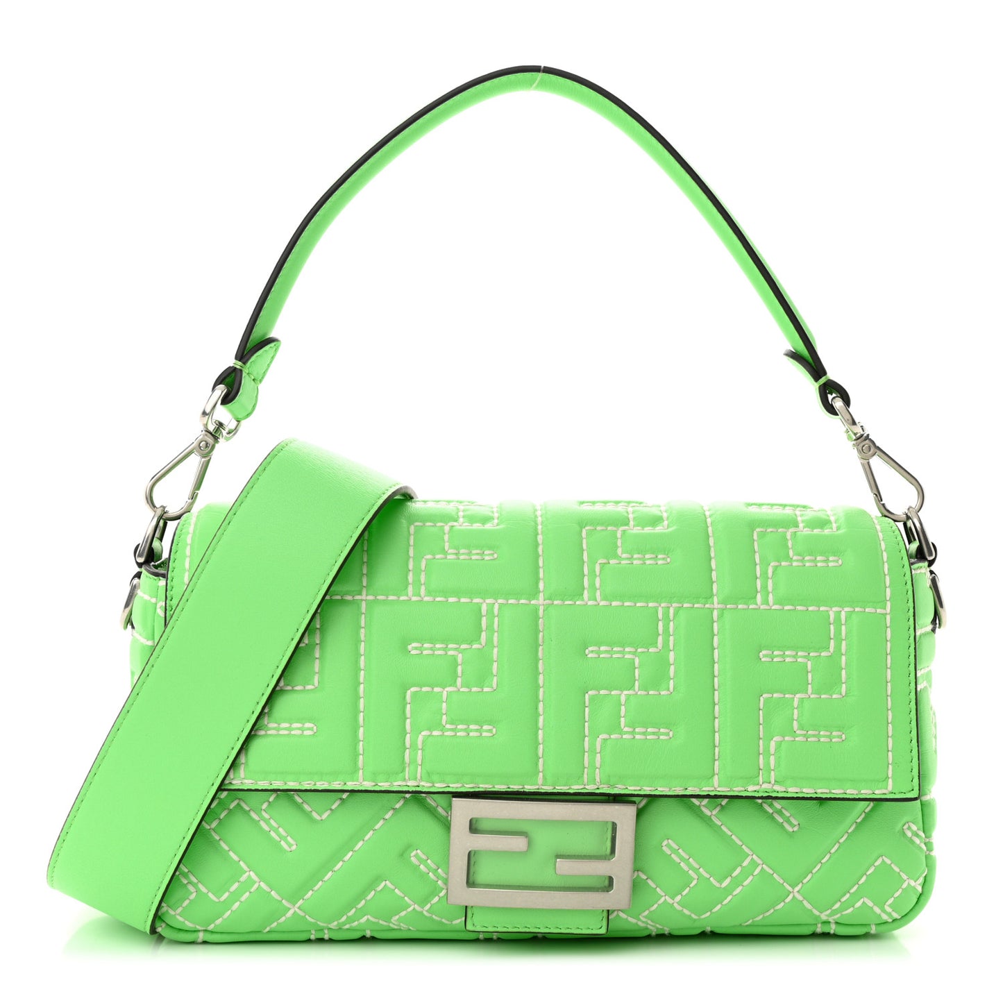 Nappa Stitched FF 1974 Embossed Baguette Edamame