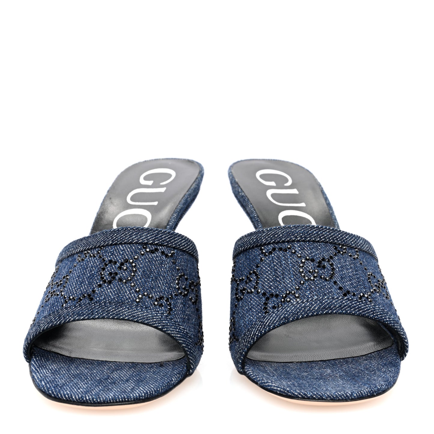 Denim Crystal GG Monogram Mules 35.5 Blue