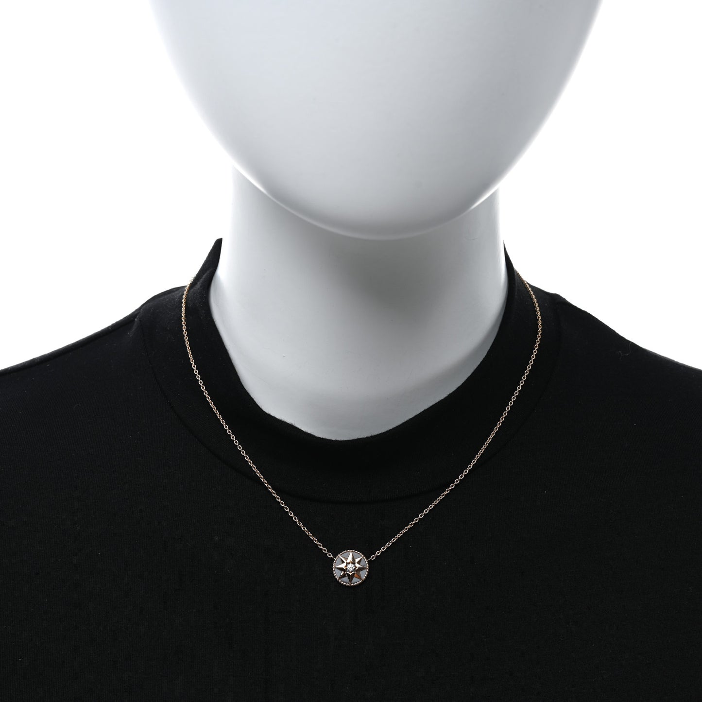 18K Rose Gold Diamond Black Onyx Rose Des Vents Necklace