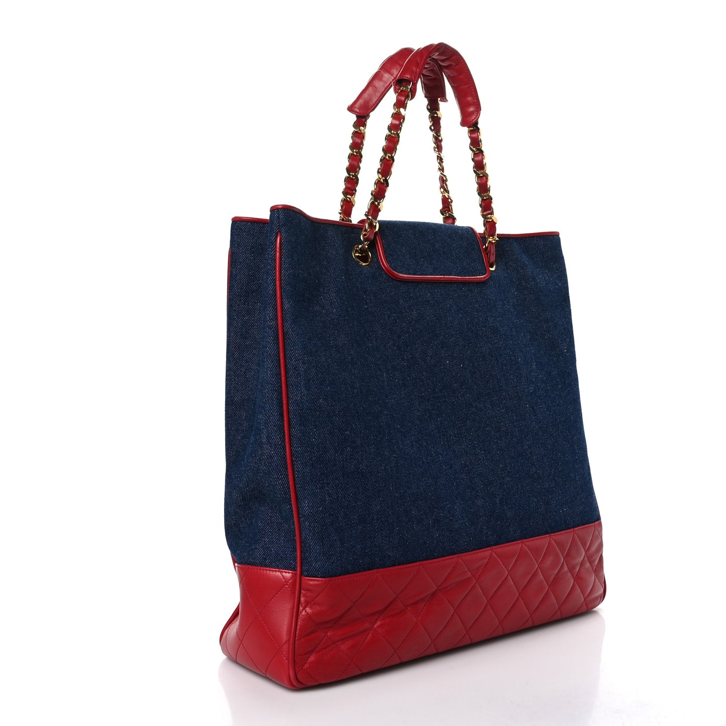 Denim Lambskin Tote Blue Red