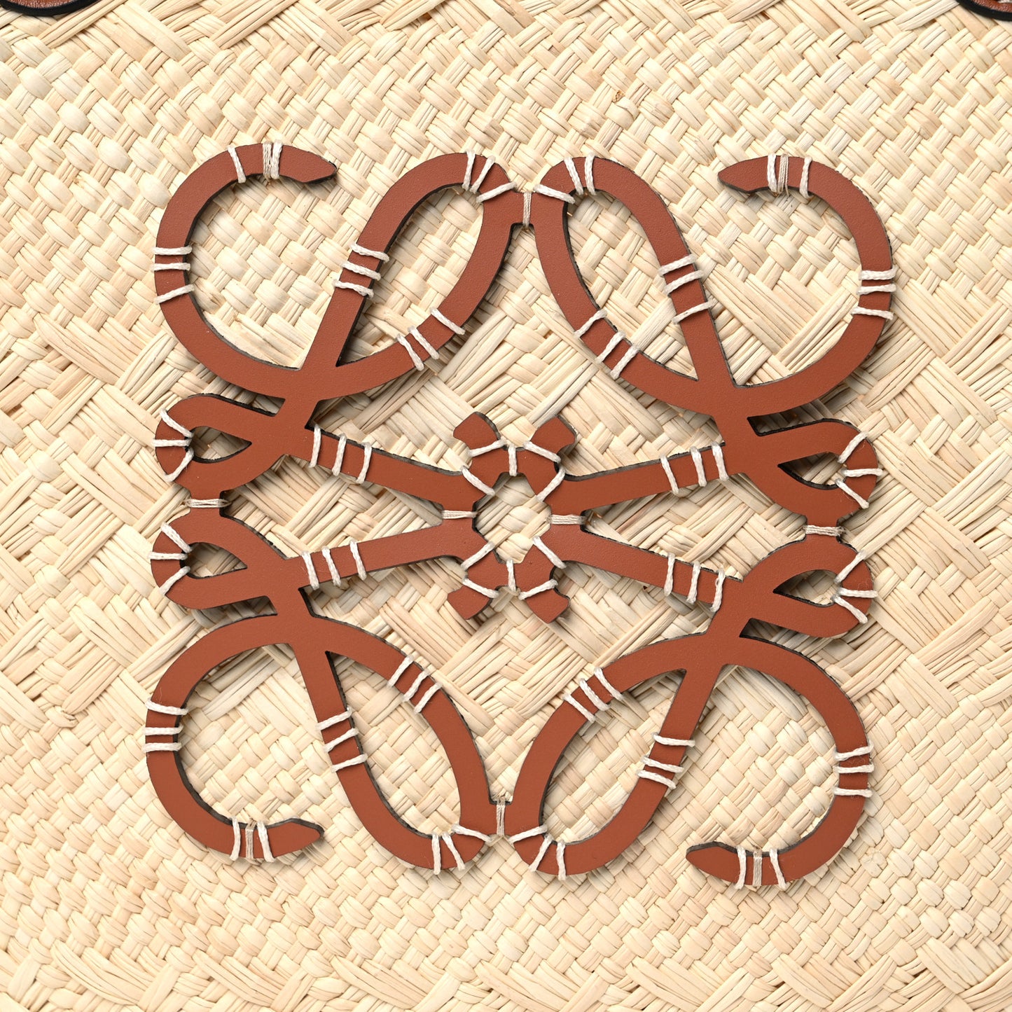 Iraca Palm Calfskin Anagram Basket Bag Natural Tan