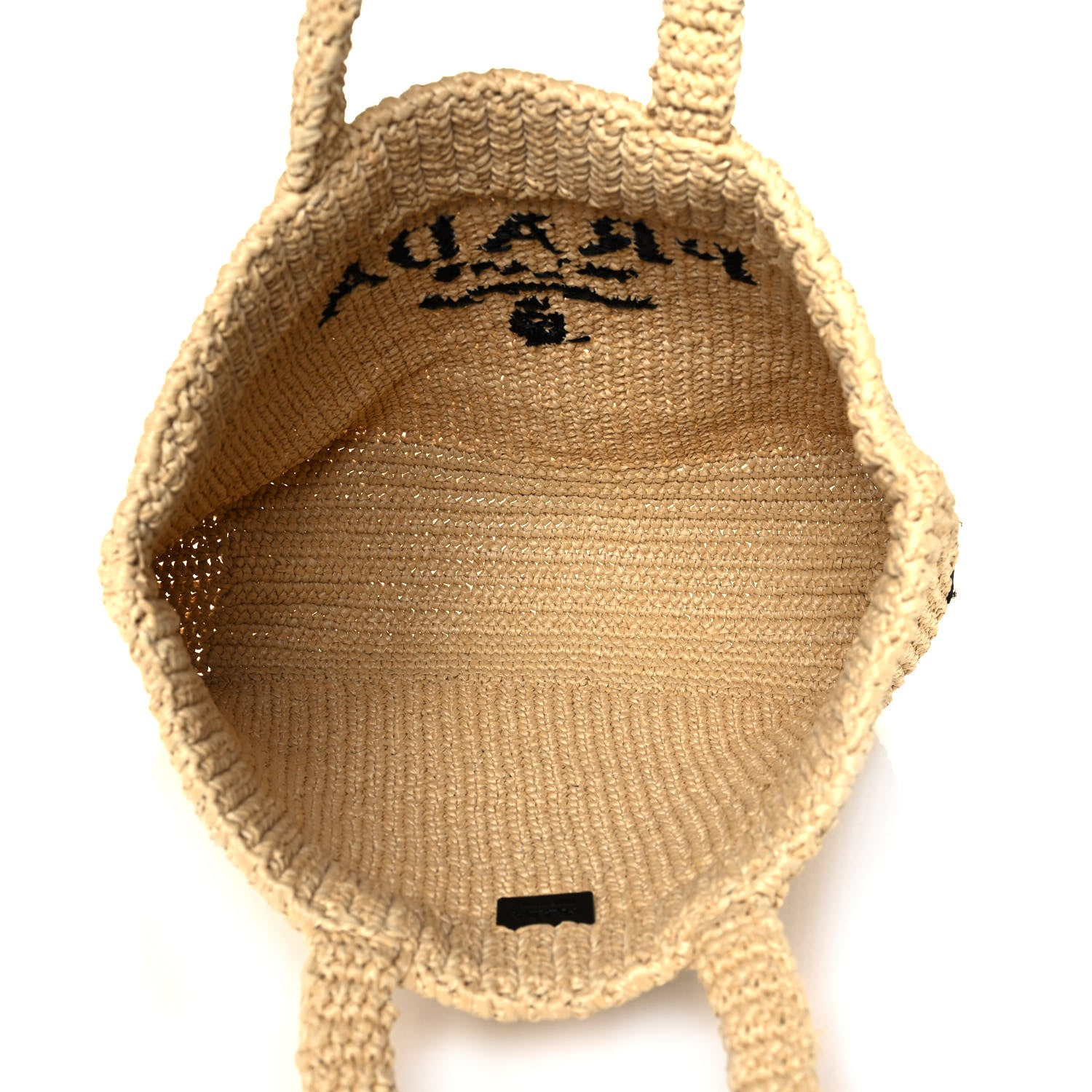 Prada Yarn Raffia Effect Crochet Embroidered Logo Tote Naturale 5 of 11