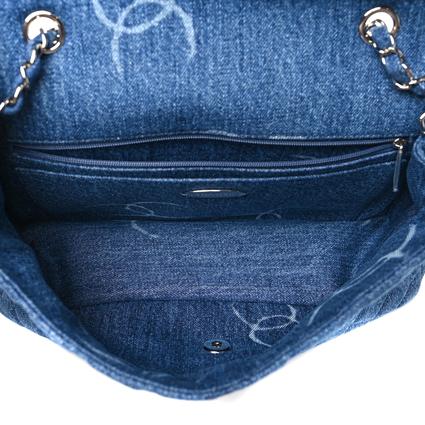 Denim Quilted CC Print Jumbo Single Flap Blue