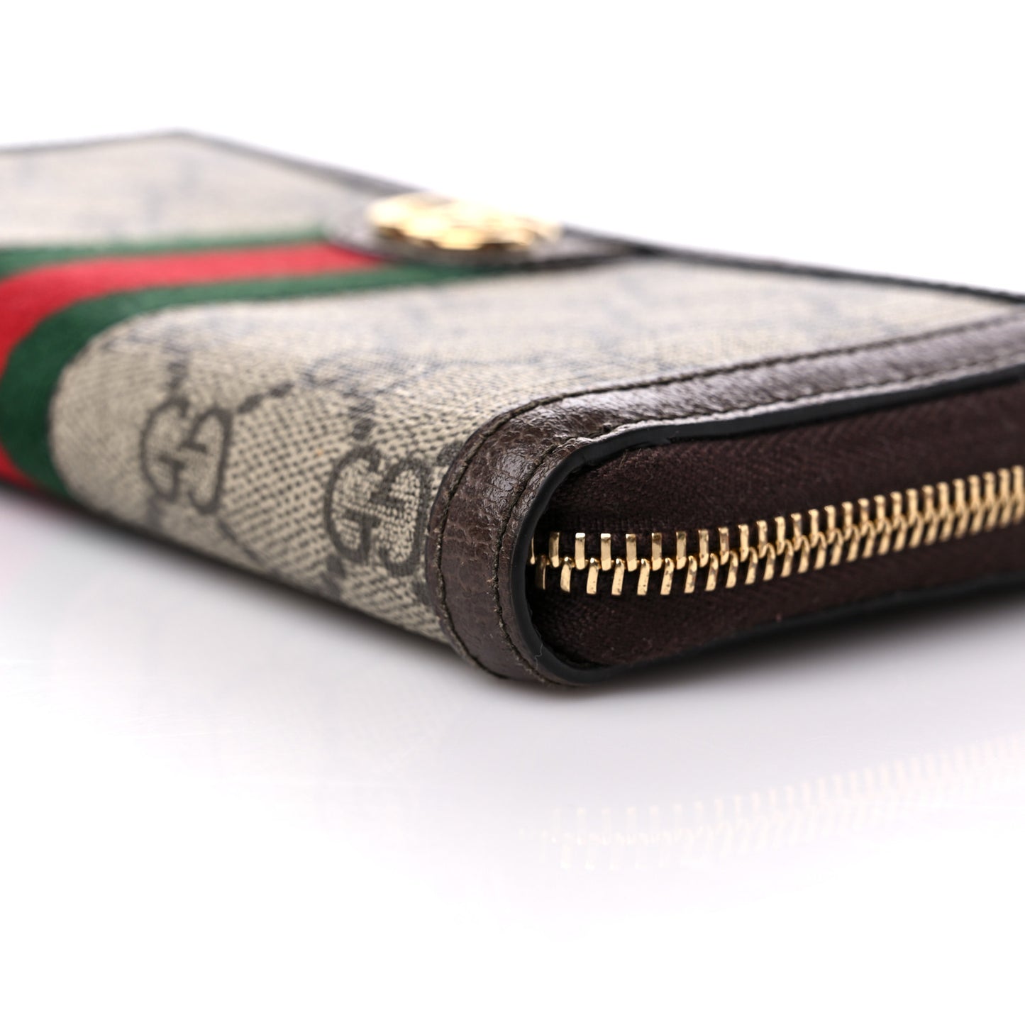 GG Supreme Monogram Web Ophidia Zip Around Wallet Brown