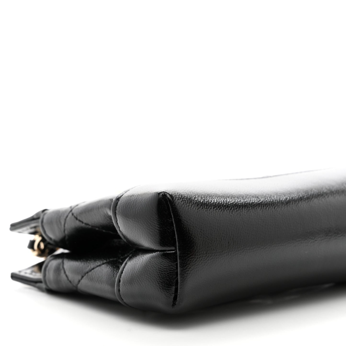 Shiny Lambskin Quilted Micro 31 Clutch With Chain Black