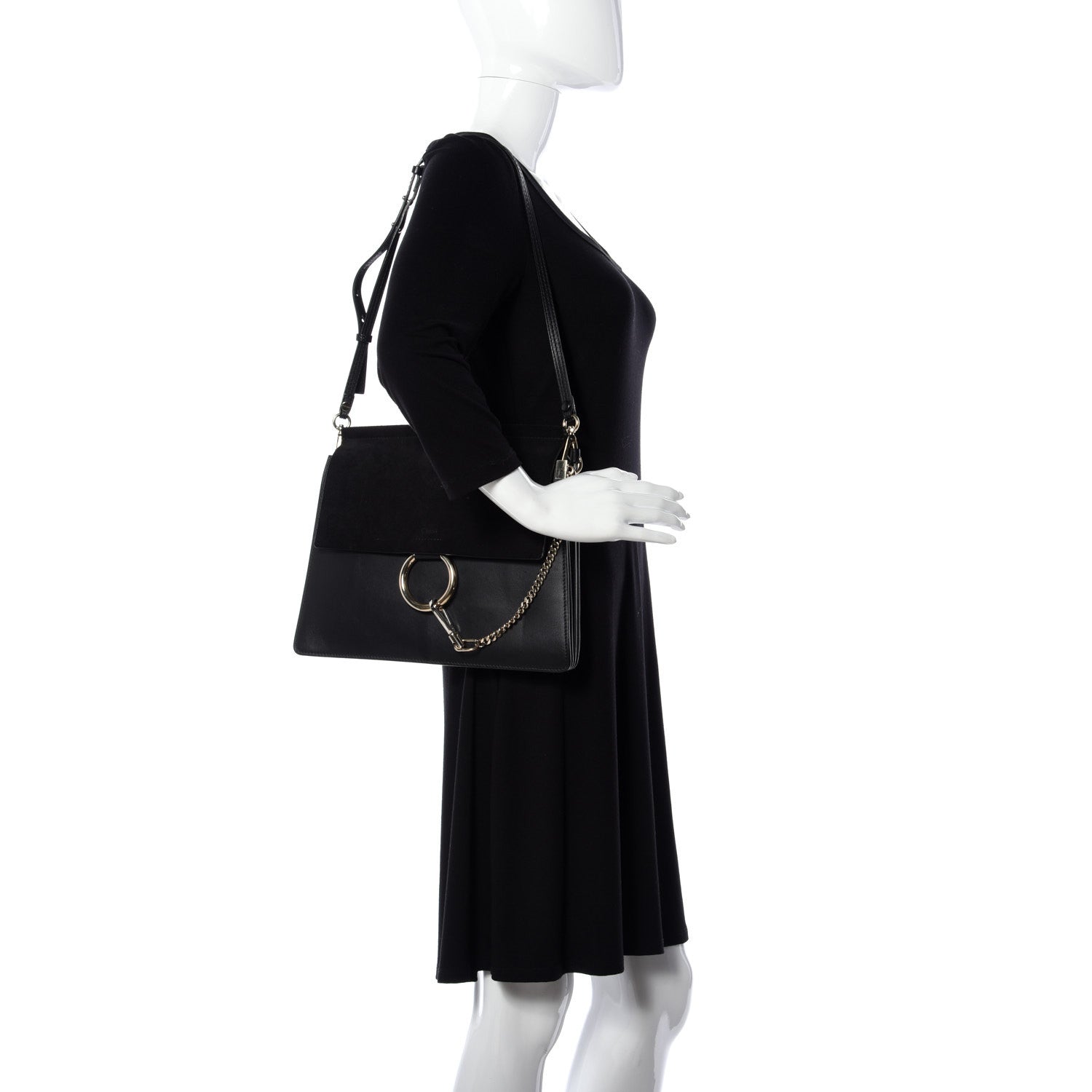 Chloe Suede Calfskin Medium Faye Shoulder Bag Black 2 of 14