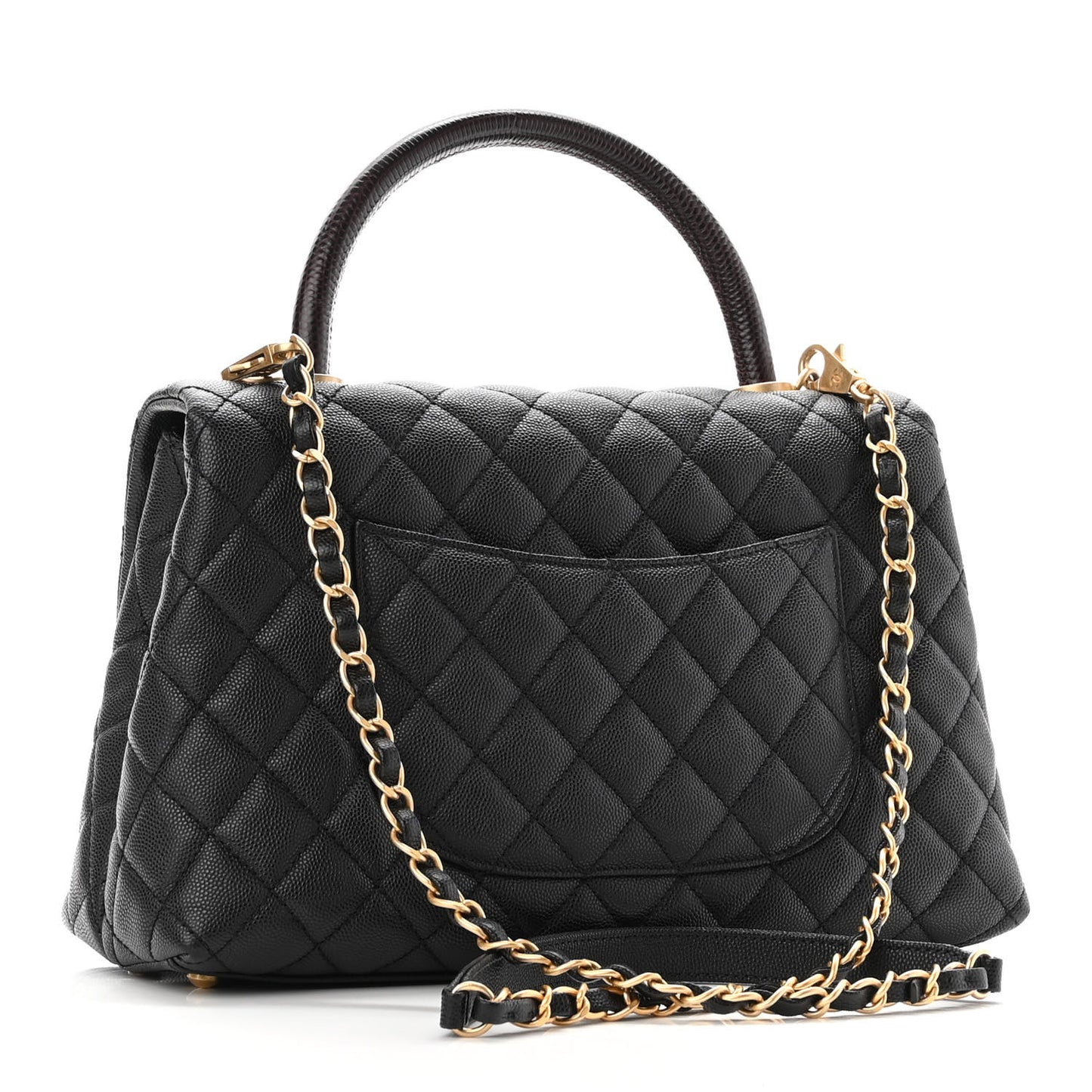 Caviar Lizard Embossed Quilted Small Coco Handle Flap Black