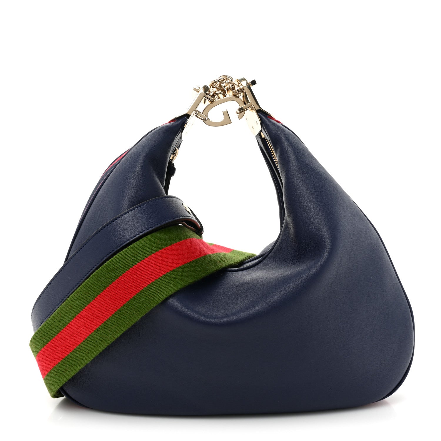 Gucci Aria Calfskin Web Large Attache Shoulder Bag Navy 1 of 10