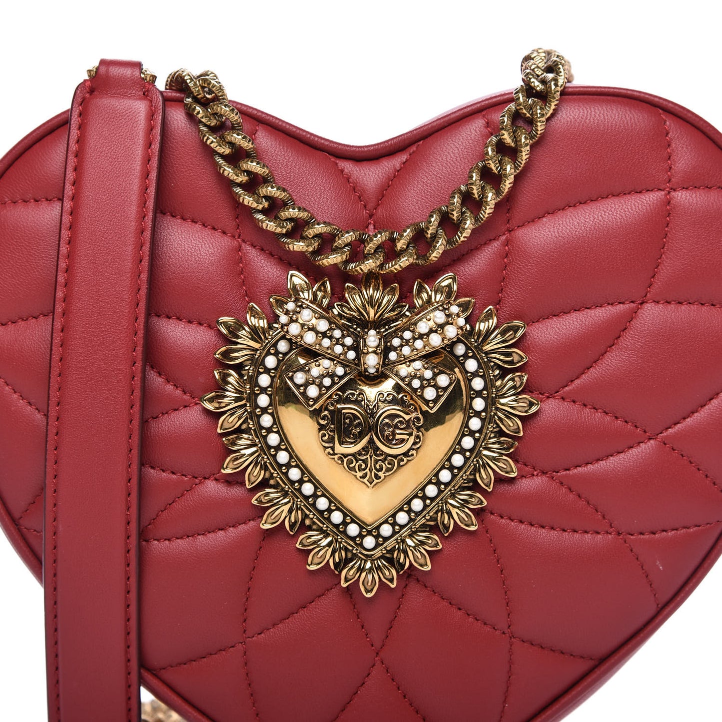 Calfskin Devotion Heart Zip Crossbody Bag Red