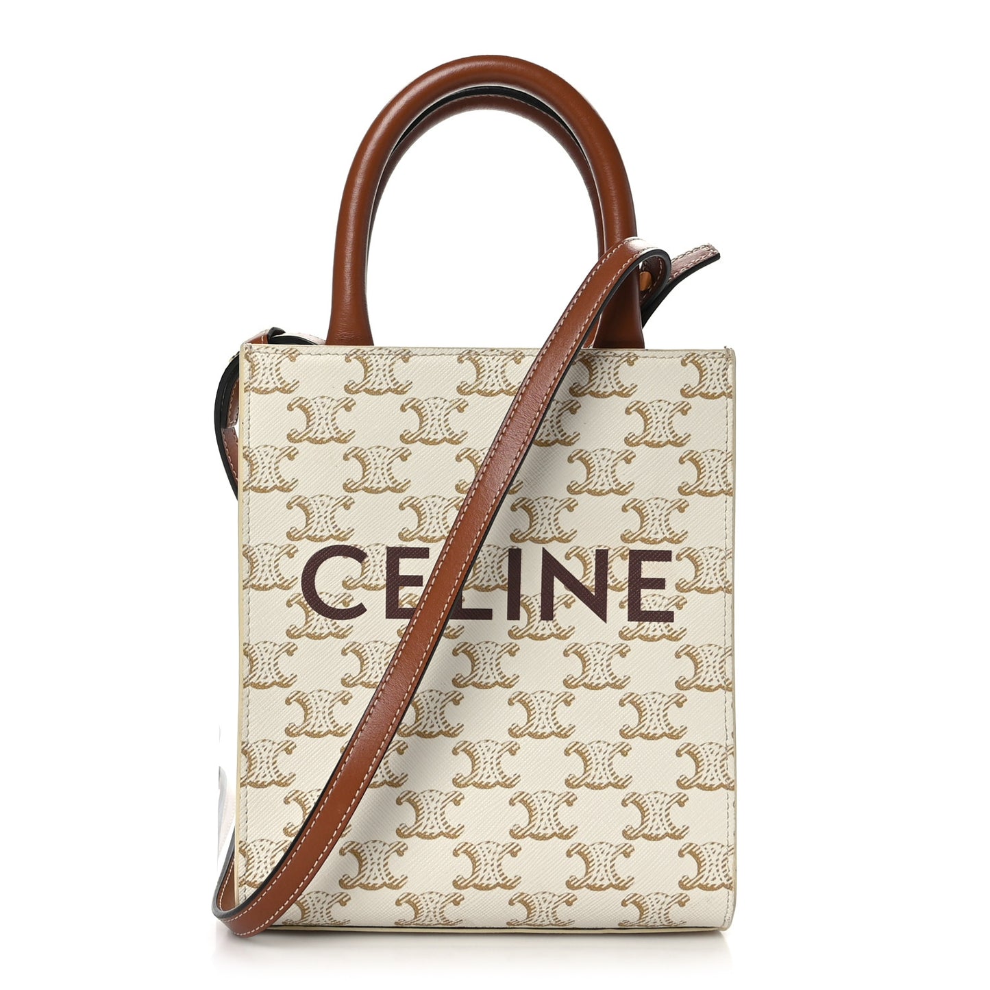 Triomphe Canvas Calfskin Mini Vertical Cabas White