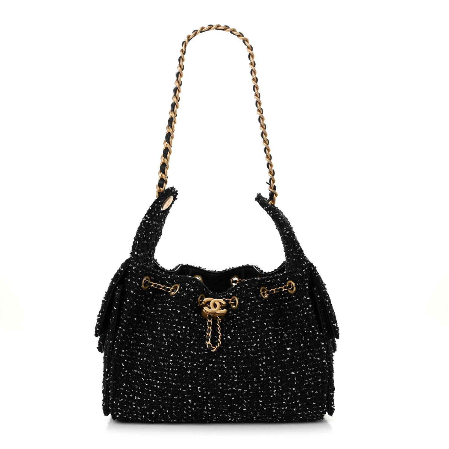 Chanel Tweed Quilted Small Chanel 25 Handbag Black 1717391