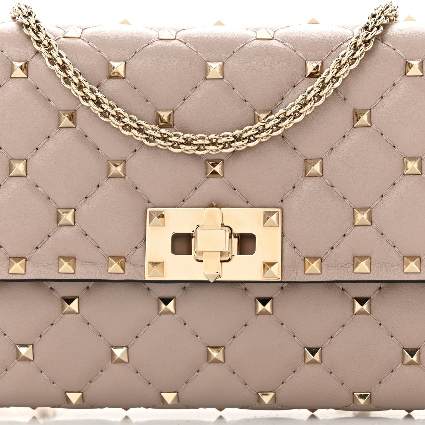 Lambskin Rockstud Spike Wallet on Chain Poudre