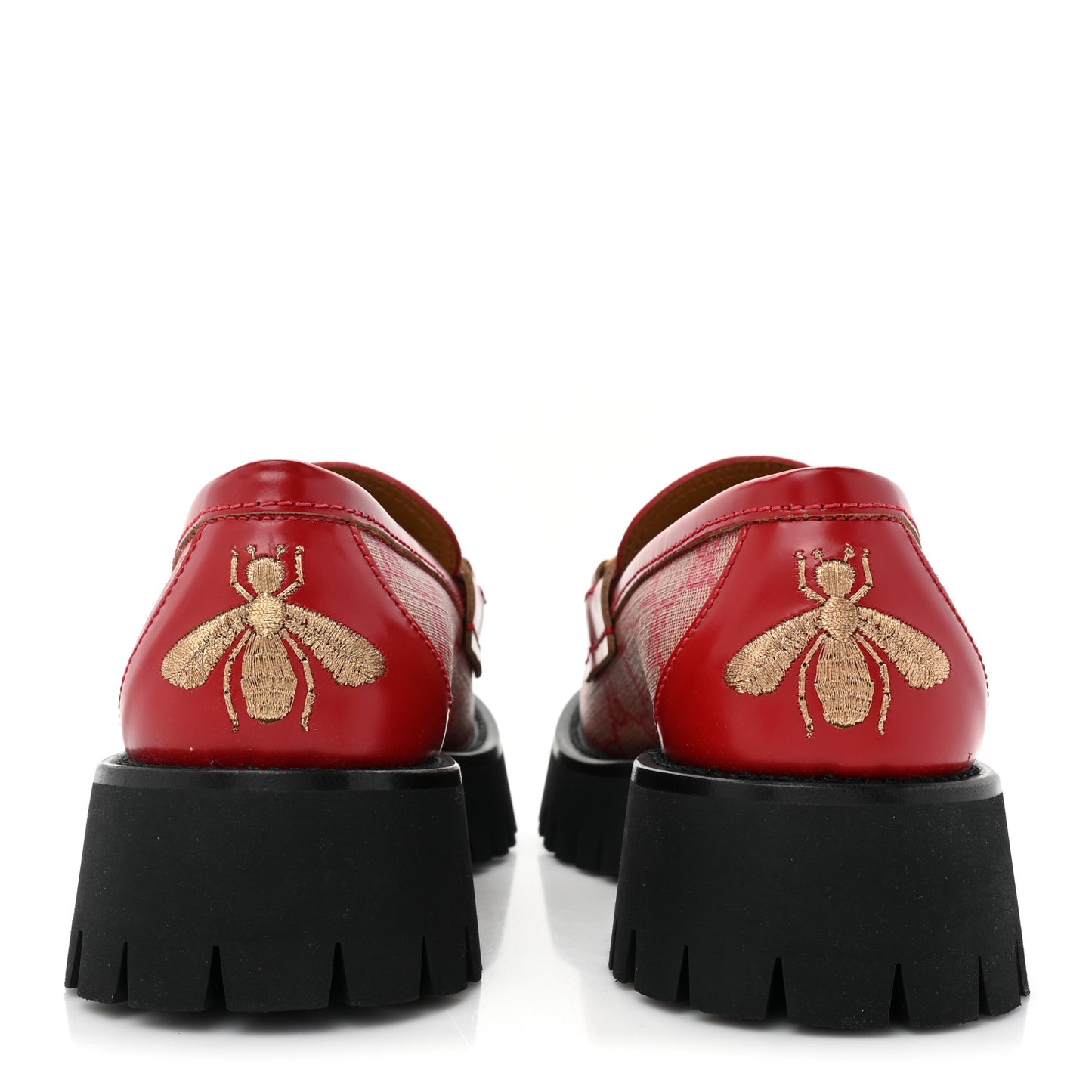 GG Supreme Monogram Cordovan Lux Womens Harald Horsebit 25mm Platform Loafers 36 Beige Hibiscus Red
