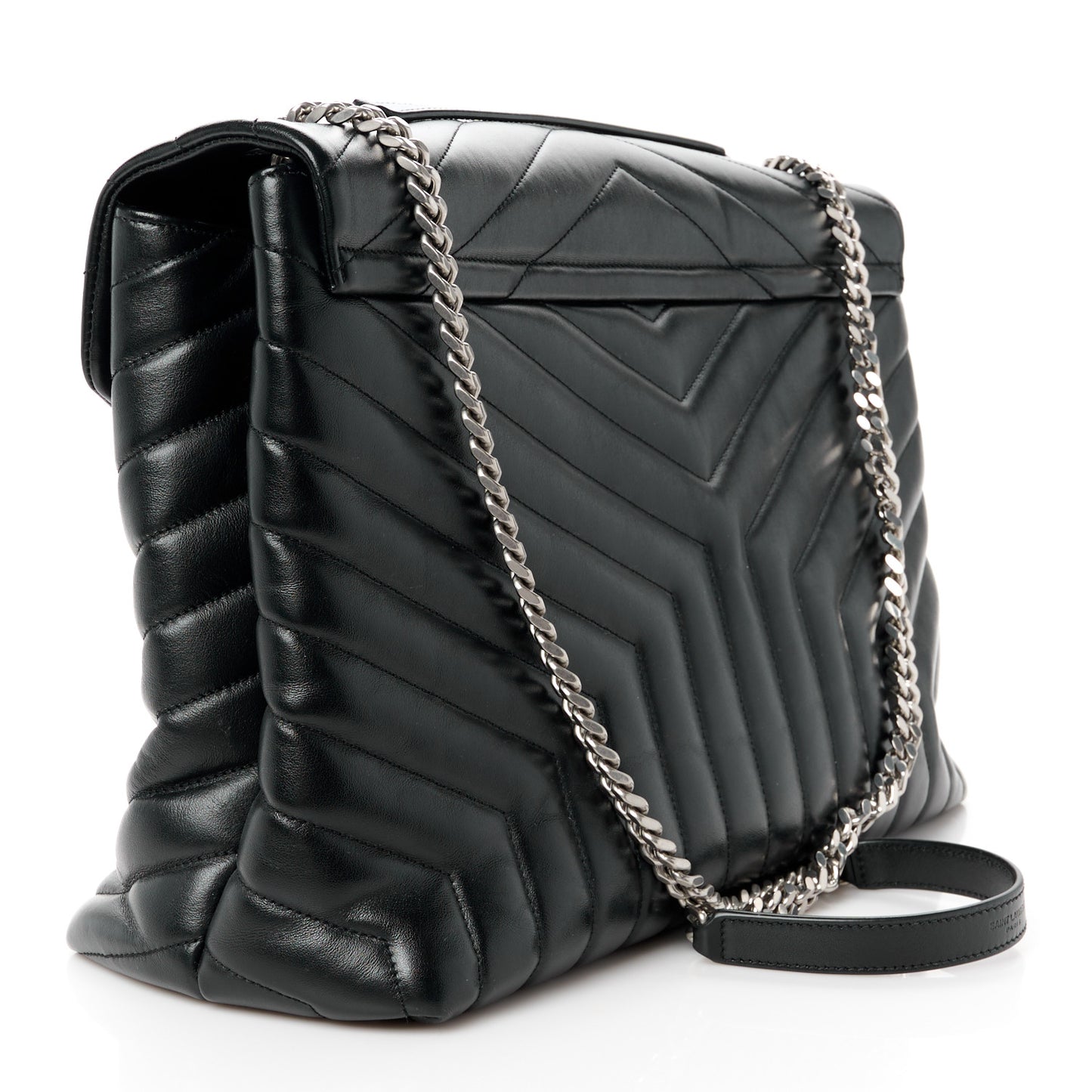Calfskin Y Quilted Monogram Large Loulou Chain Satchel Black