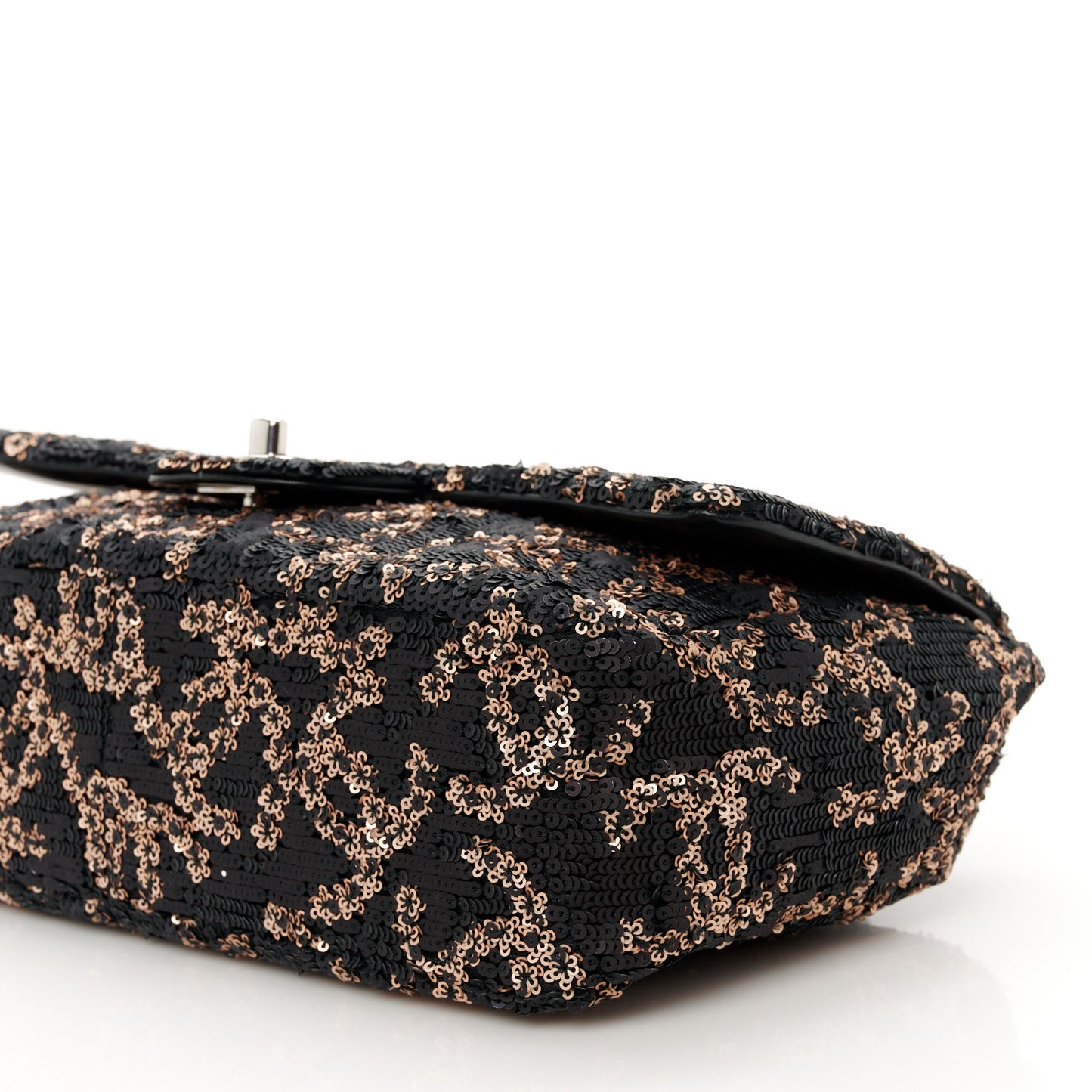 Sequin Medium Single Flap Black Gold