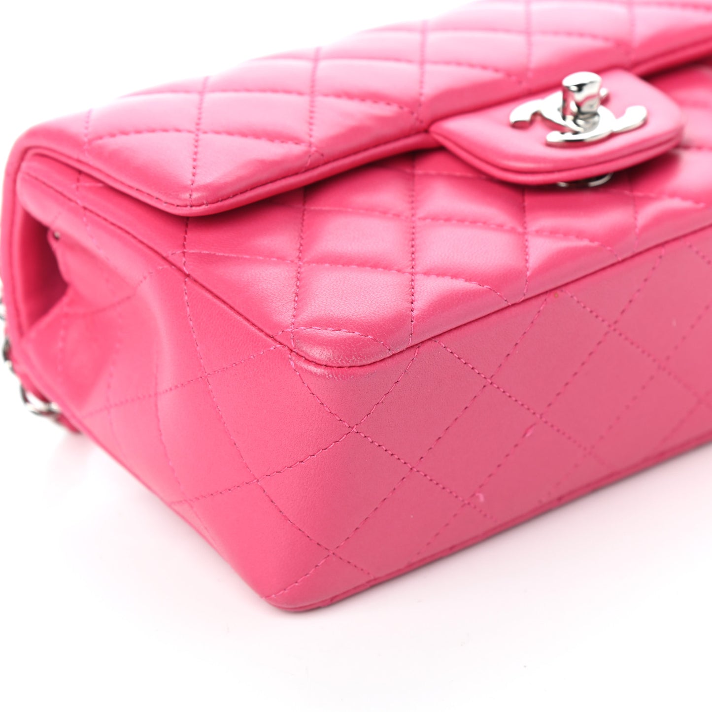Lambskin Quilted Mini Rectangular Flap Dark Pink