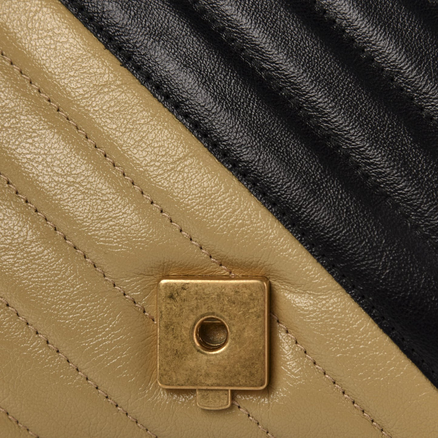 Vintage Effect Calfskin Matelasse Diagonal Striped Small Torchon GG Marmont Shoulder Bag Black Beige