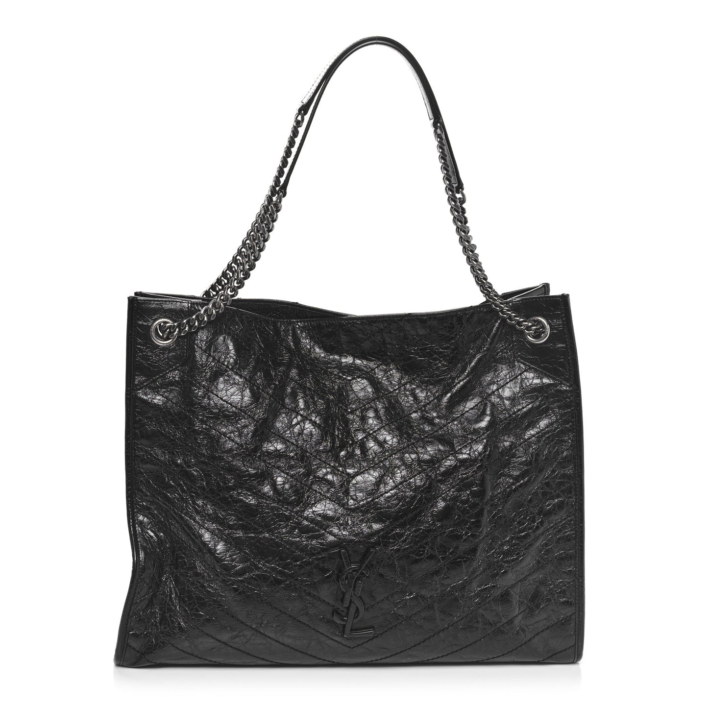 Crinkled Calfskin Matelasse Monogram Large Niki Shopper Tote Black