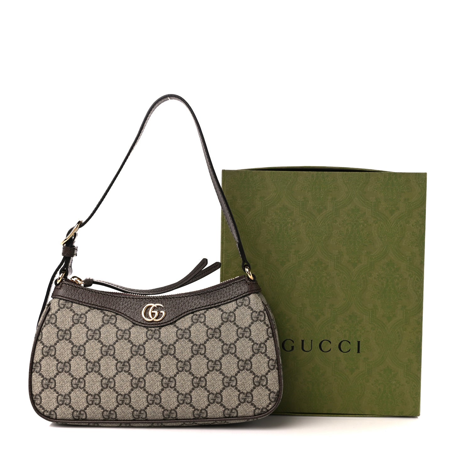 GG Supreme Monogram Textured Dollar Calfskin Small Ophidia Hobo Beige Ebony New Acero