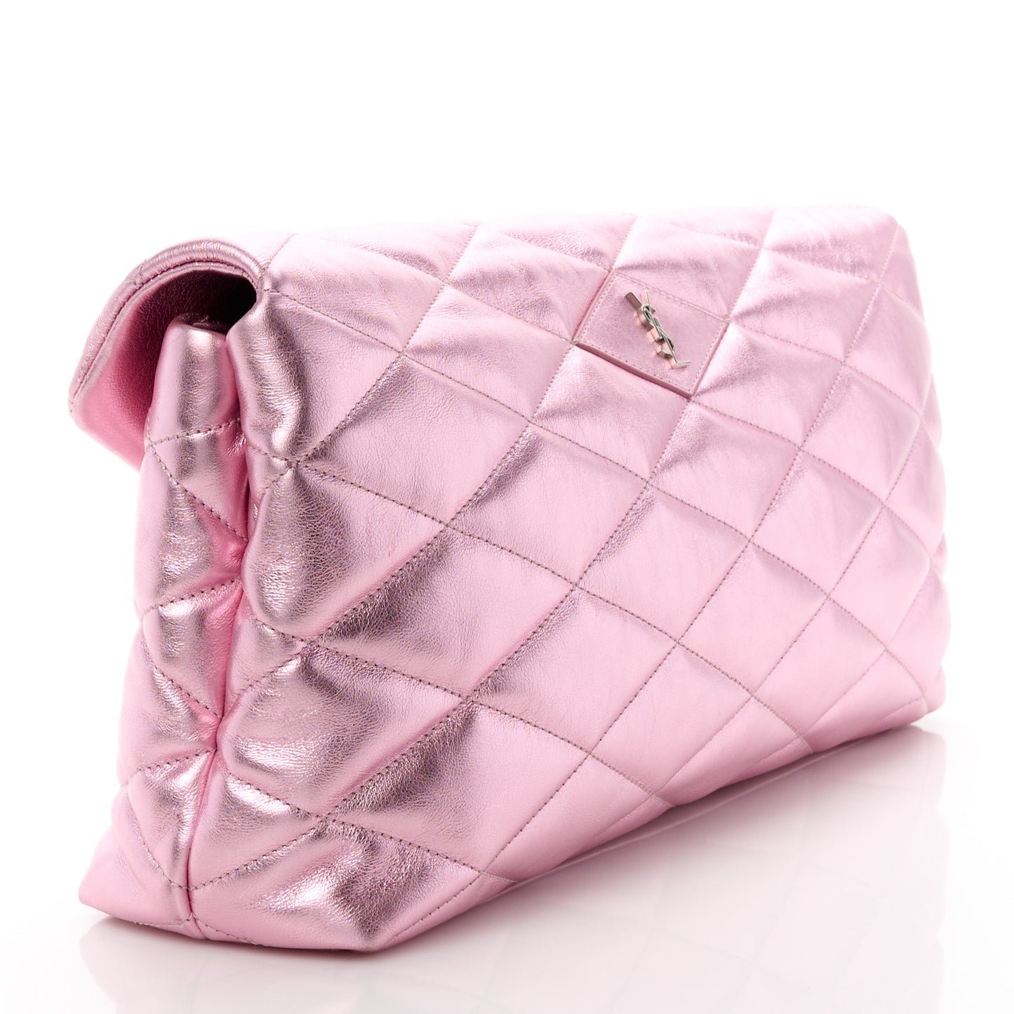 Metallic Lambskin Quilted Sade Puffer Envelope Clutch New Azalea