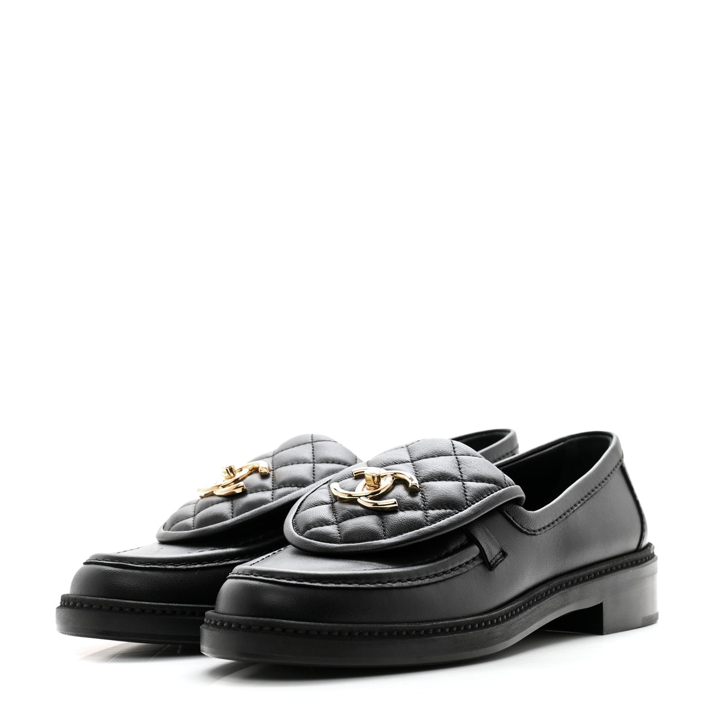 Lambskin Quilted CC Turnlock Loafers 37 Black