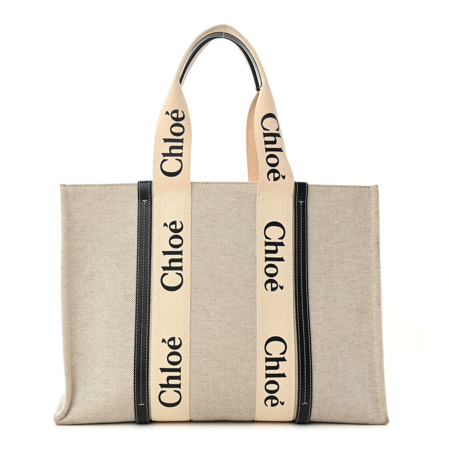 Cotton Calfskin Large Woody Ribbon Tote White Black