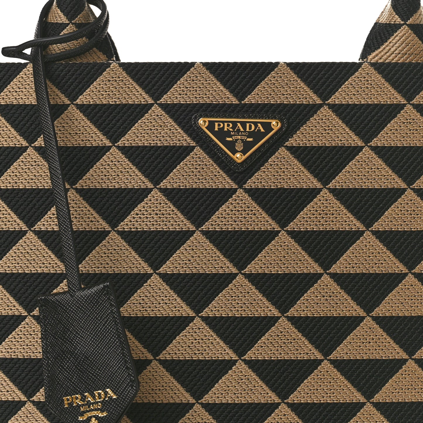 Jacquard Saffiano Triangolo Symbole Embroidered Large Tote Black Corda