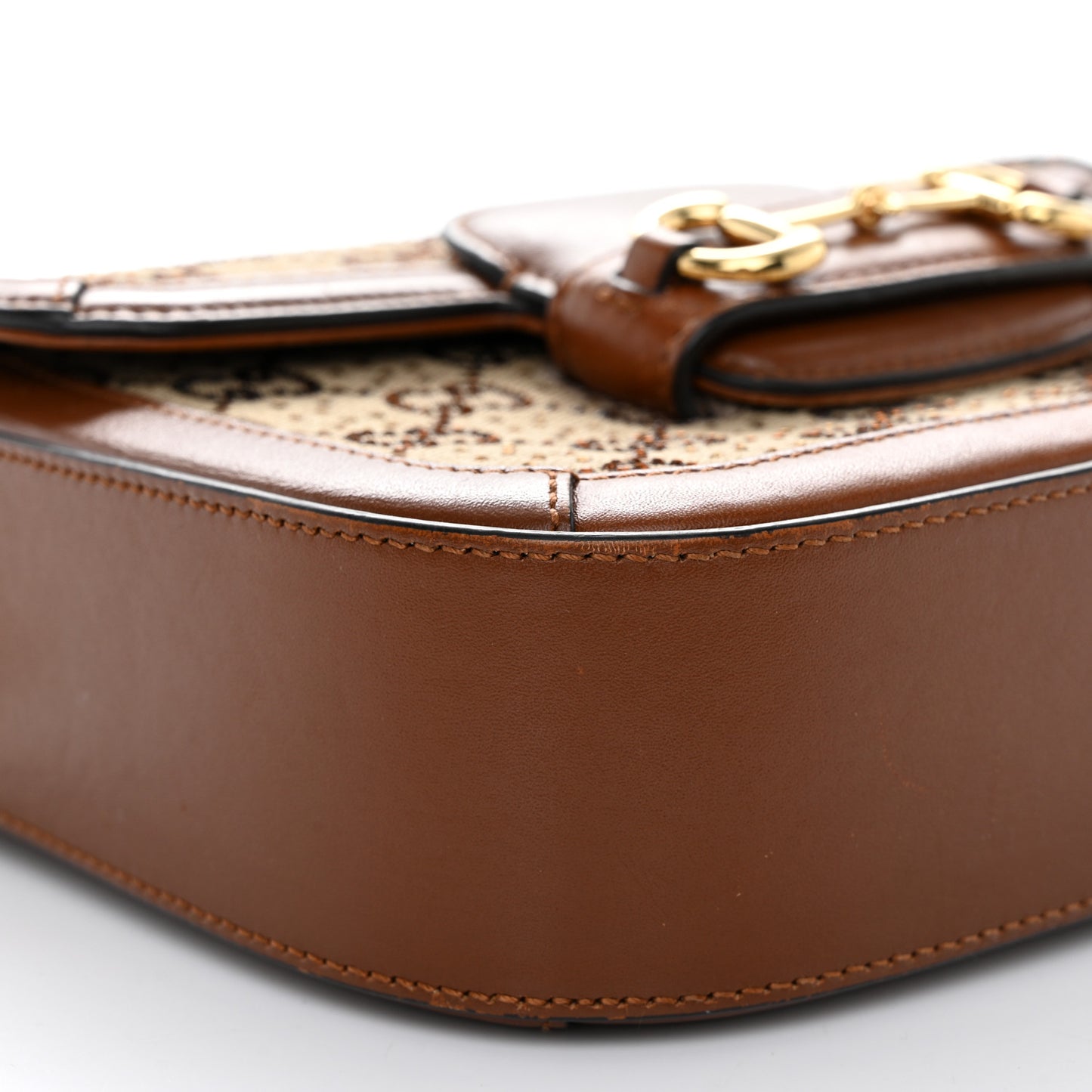New Canvas Charisma Calfskin Crystal GG Monogram Mini Horsebit 1955 Shoulder Bag Camel Ebony