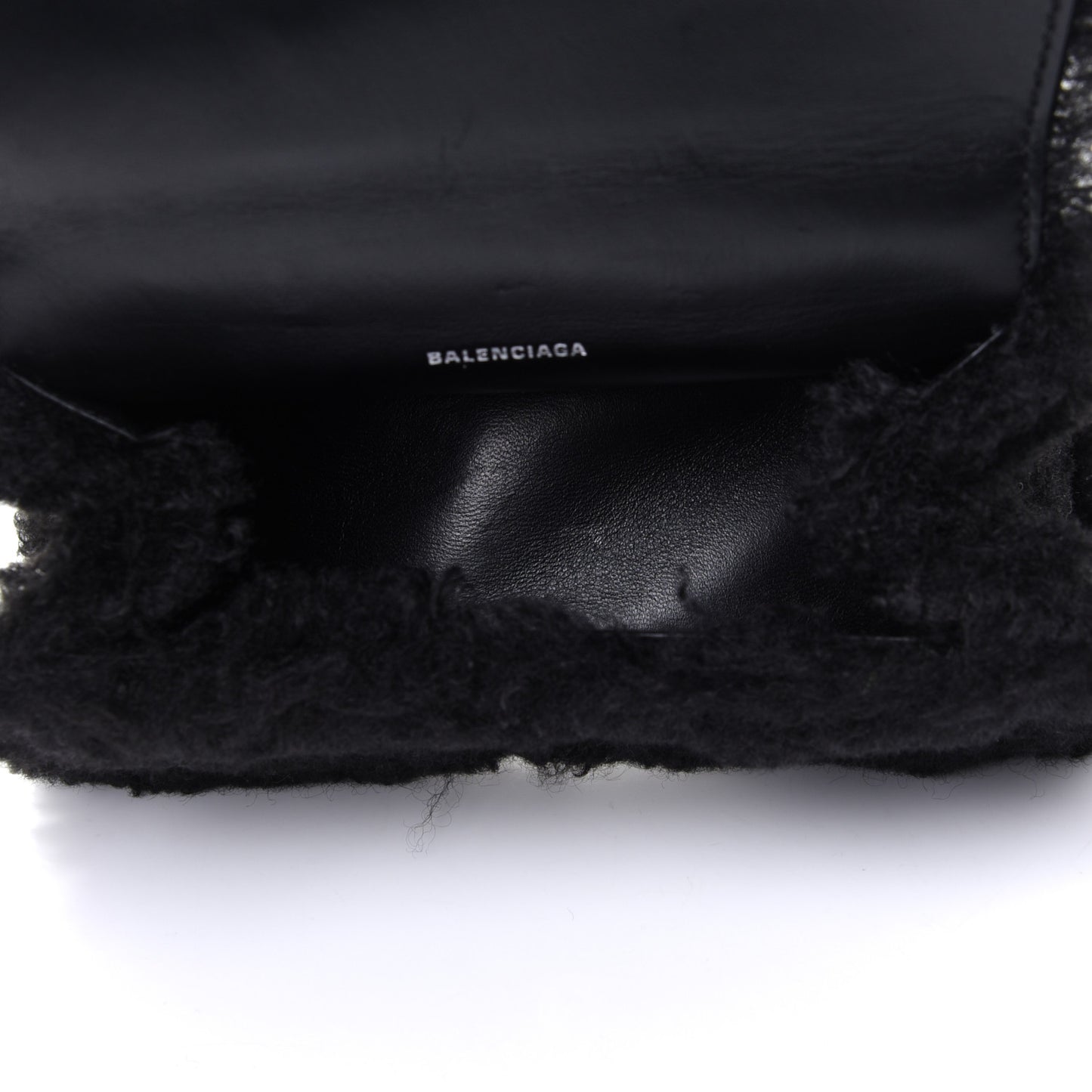 Faux Fur Fluffy Hourglass Top Handle Bag XS Black