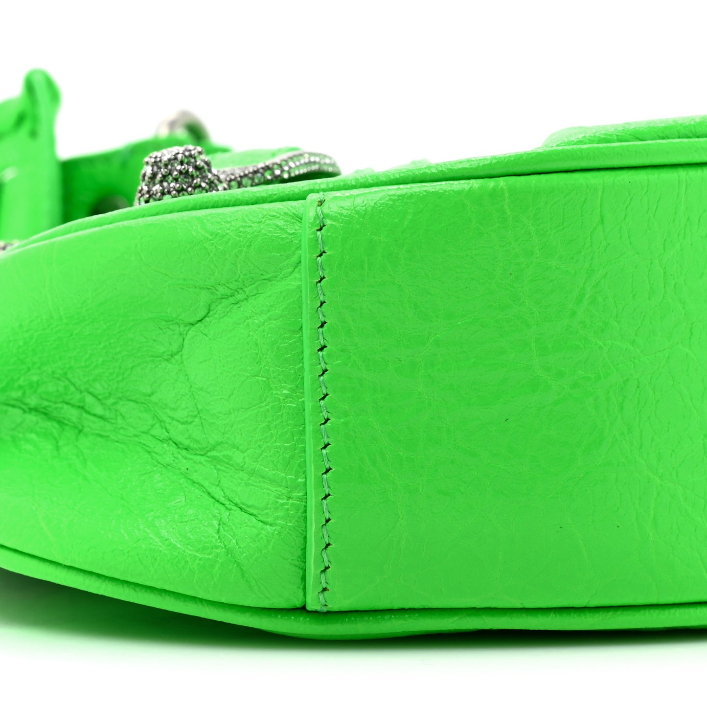 Agneau Arena Crystal Le Cagole Shoulder Bag XS Fluo Green