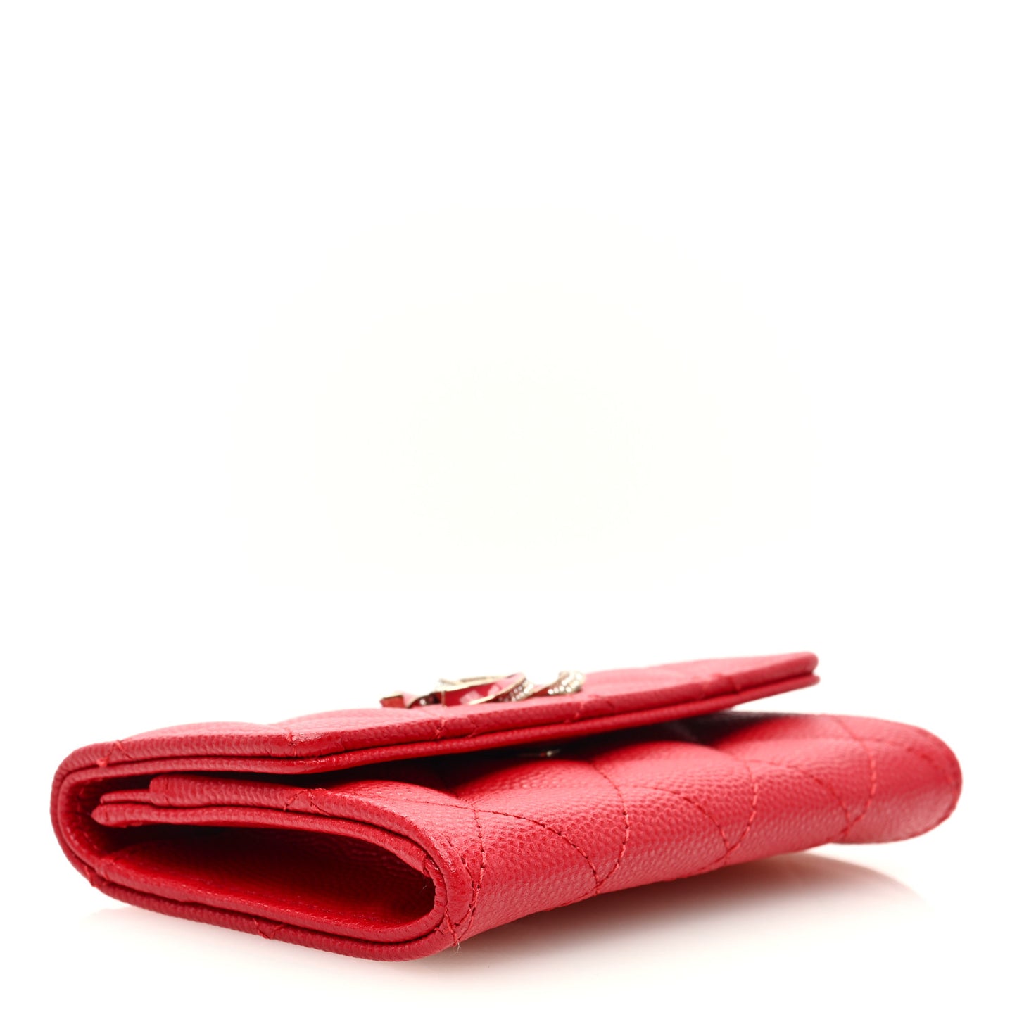 Caviar Quilted Crystal Enamel CC Card Holder Red