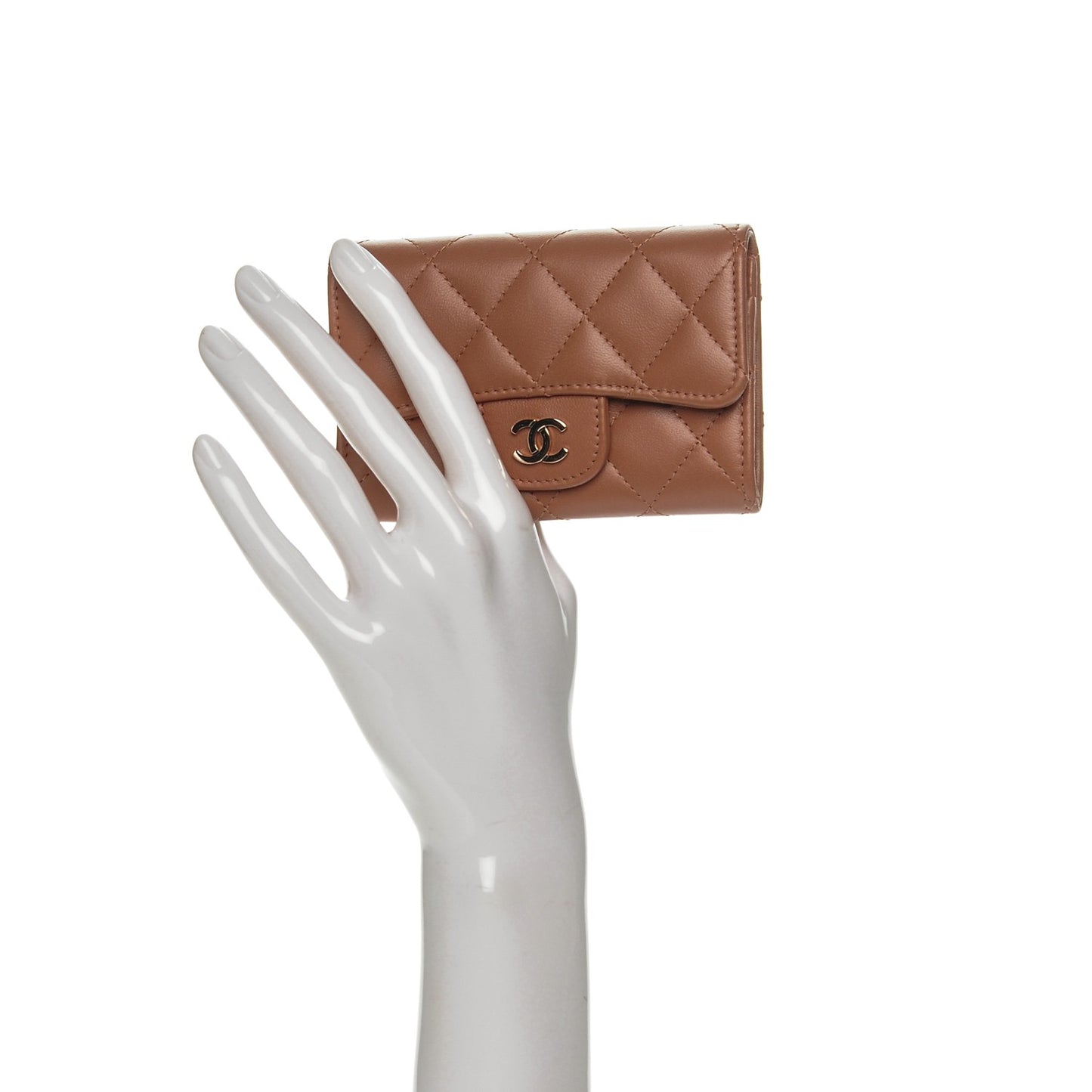Lambskin Quilted Card Holder Camel