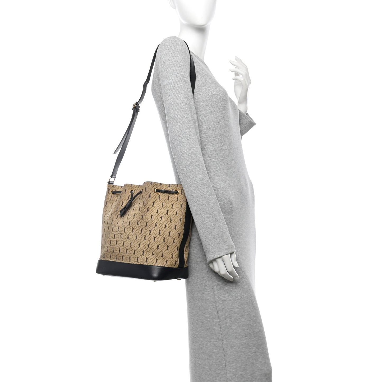 Canvas All-Over Monogram Bucket Bag Black