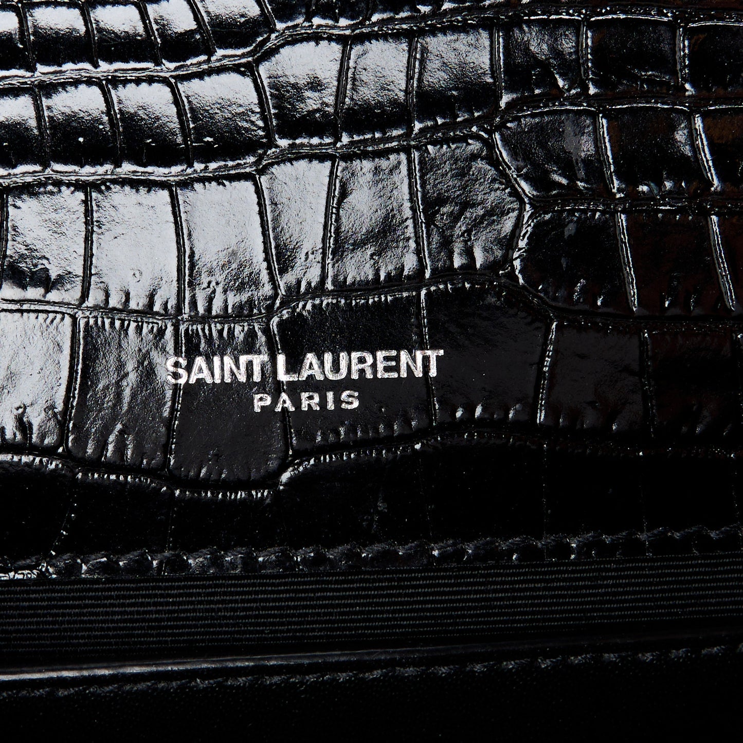 Calfskin Crocodile Embossed Small Classic Monogram Kate Tassel Satchel Black