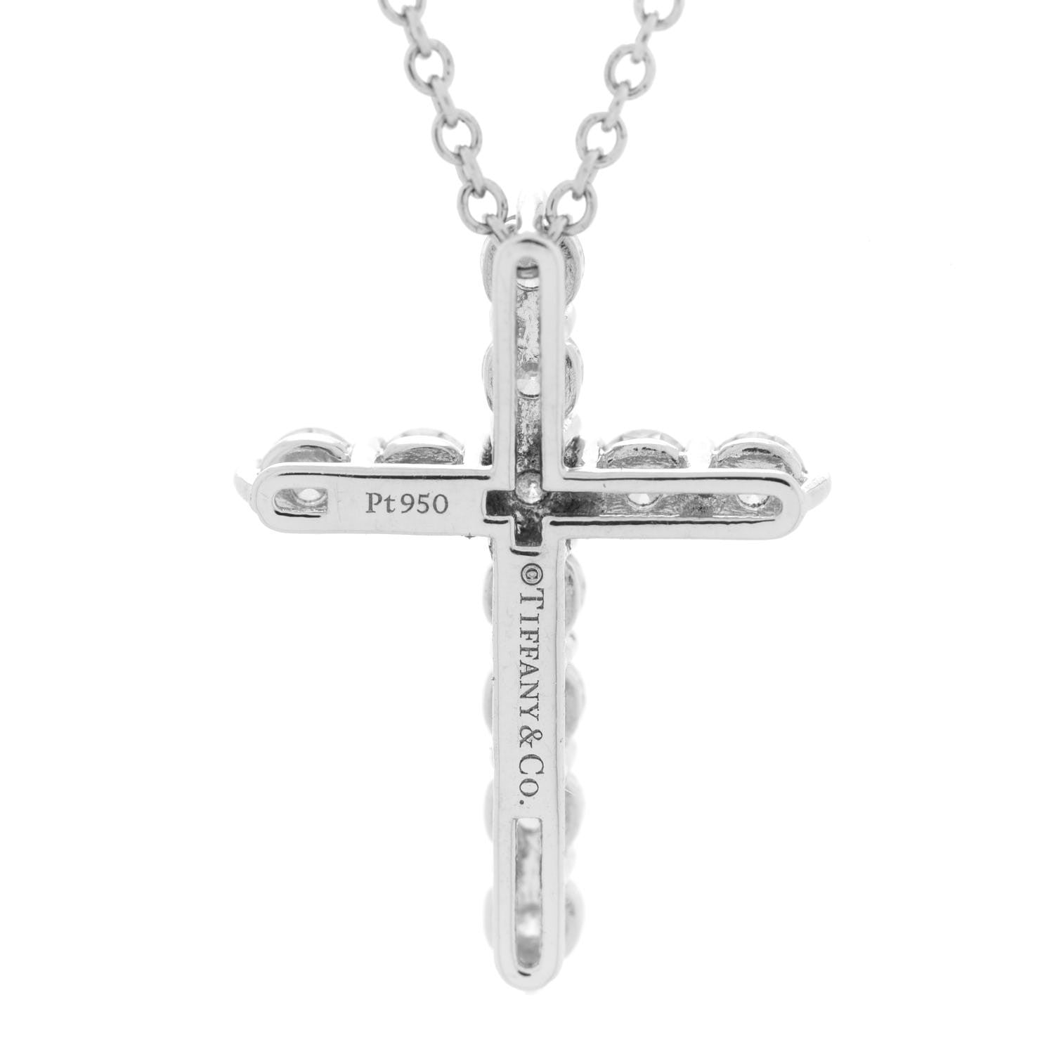 Tiffany Platinum Diamond Small Cross Pendant Necklace 4 of 6