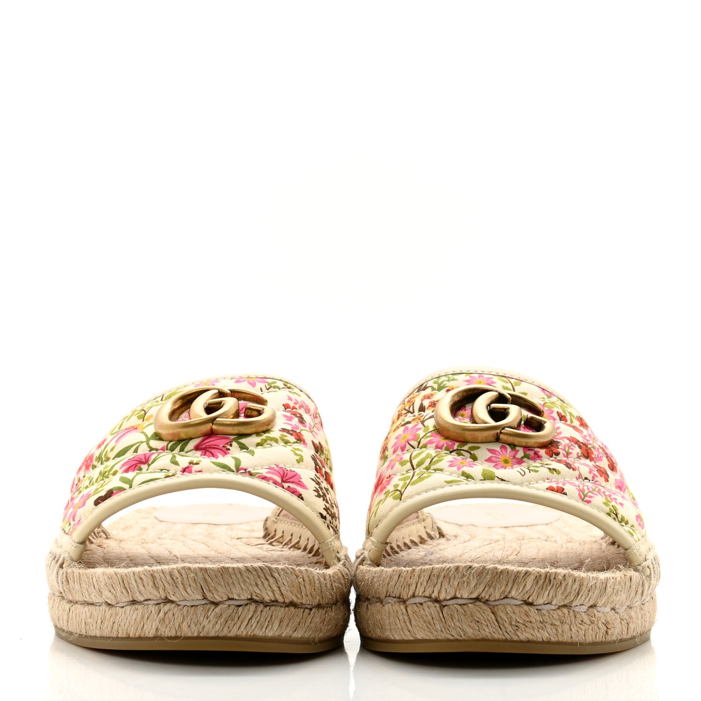 Nappa Matelasse Diagonal Floral Print GG Marmont Pilar Espadrille Slide Sandals 39 Ivory Pink