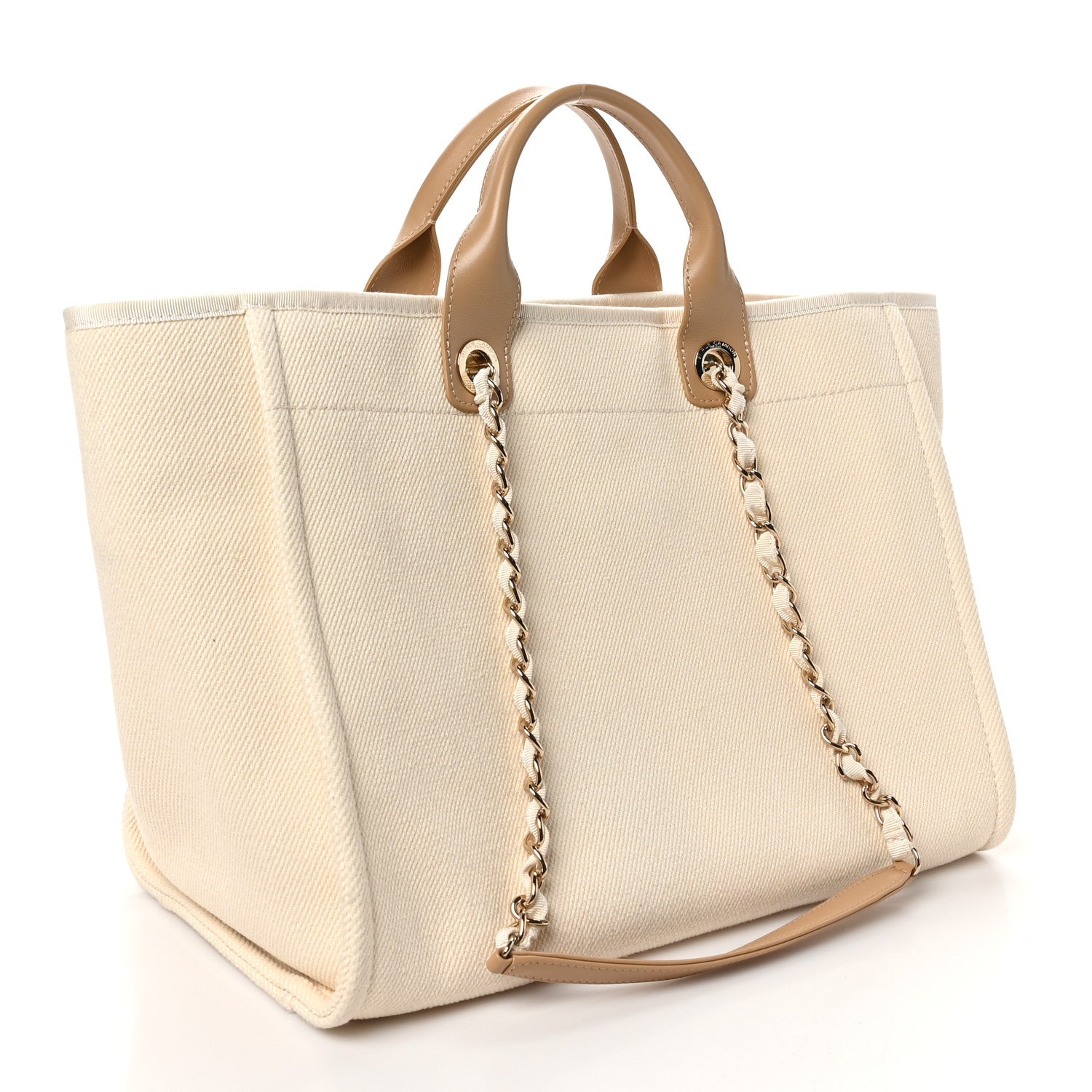 Chanel Canvas Pearl Medium Deauville Tote Ecru Beige 2 of 9