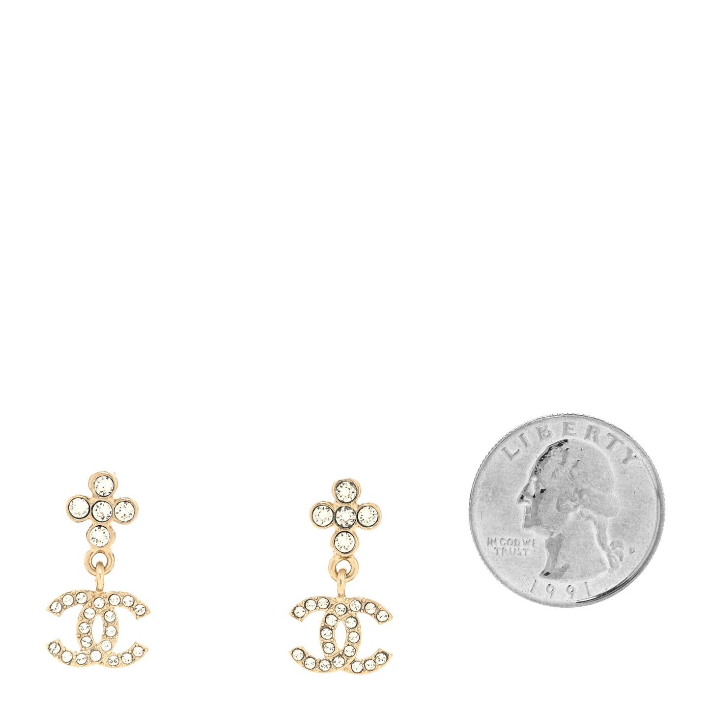 Crystal CC Drop Earrings Gold