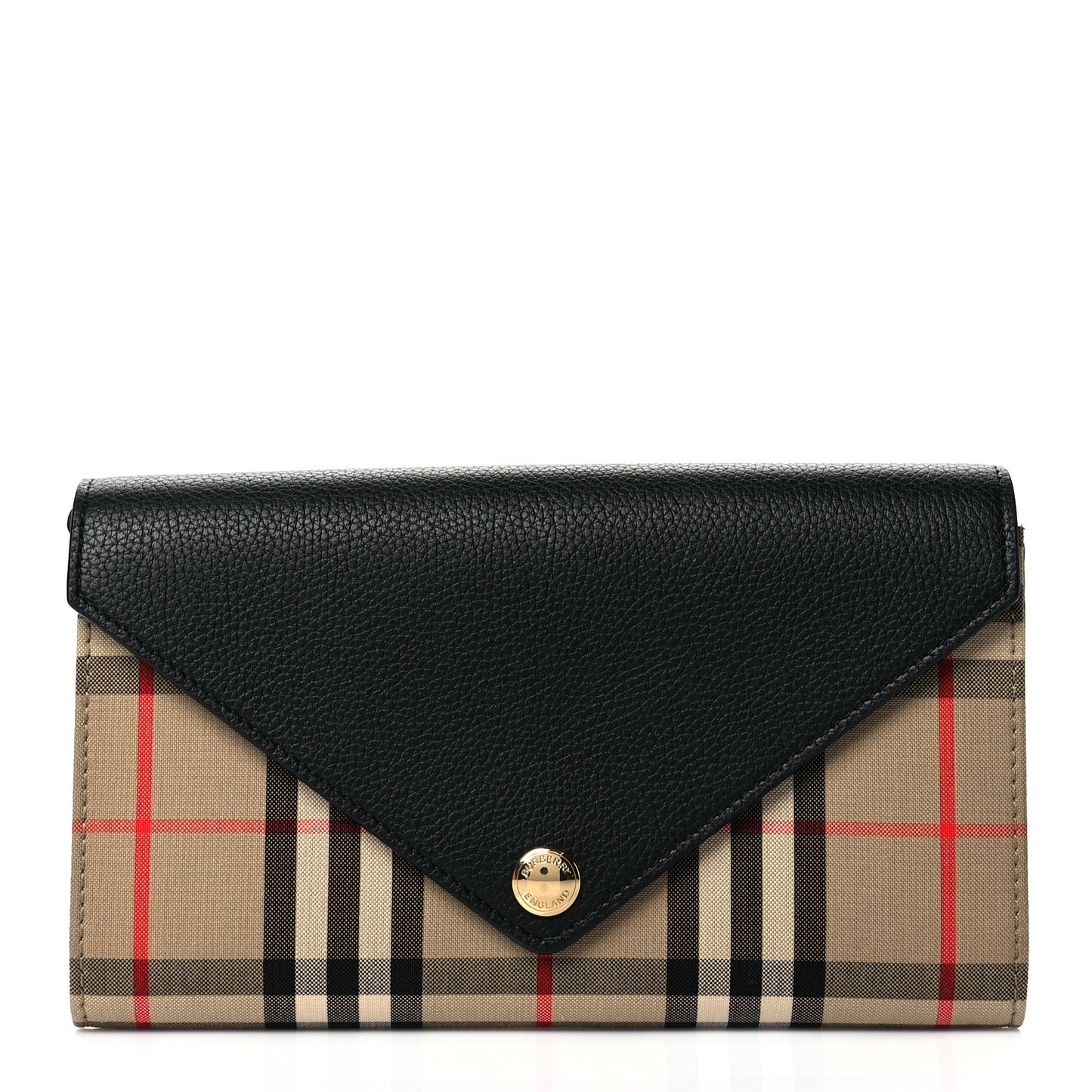 Grainy Calfskin Vintage Check Wallet With Detachable Strap Black