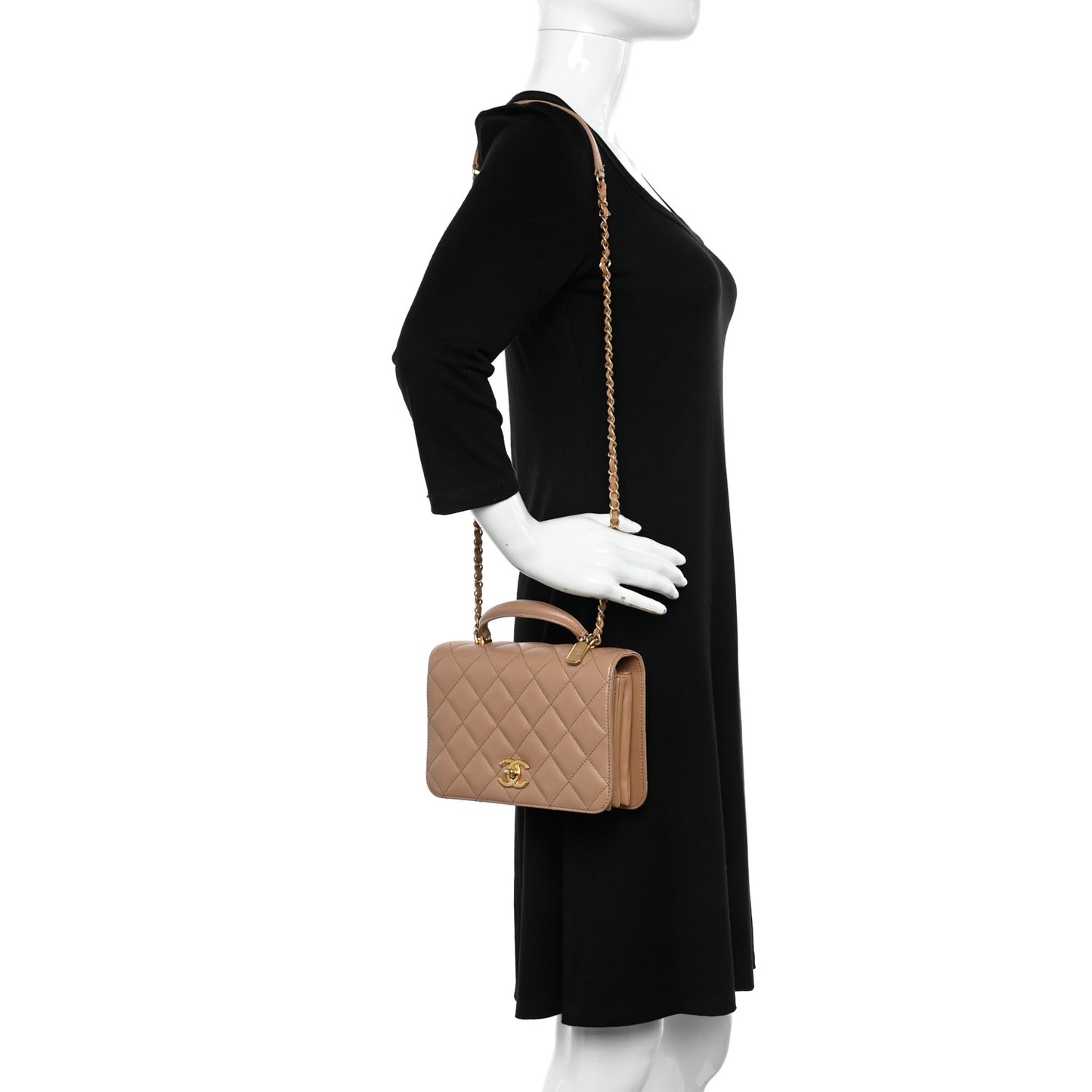 Caviar Quilted Small Top Handle Flap Beige