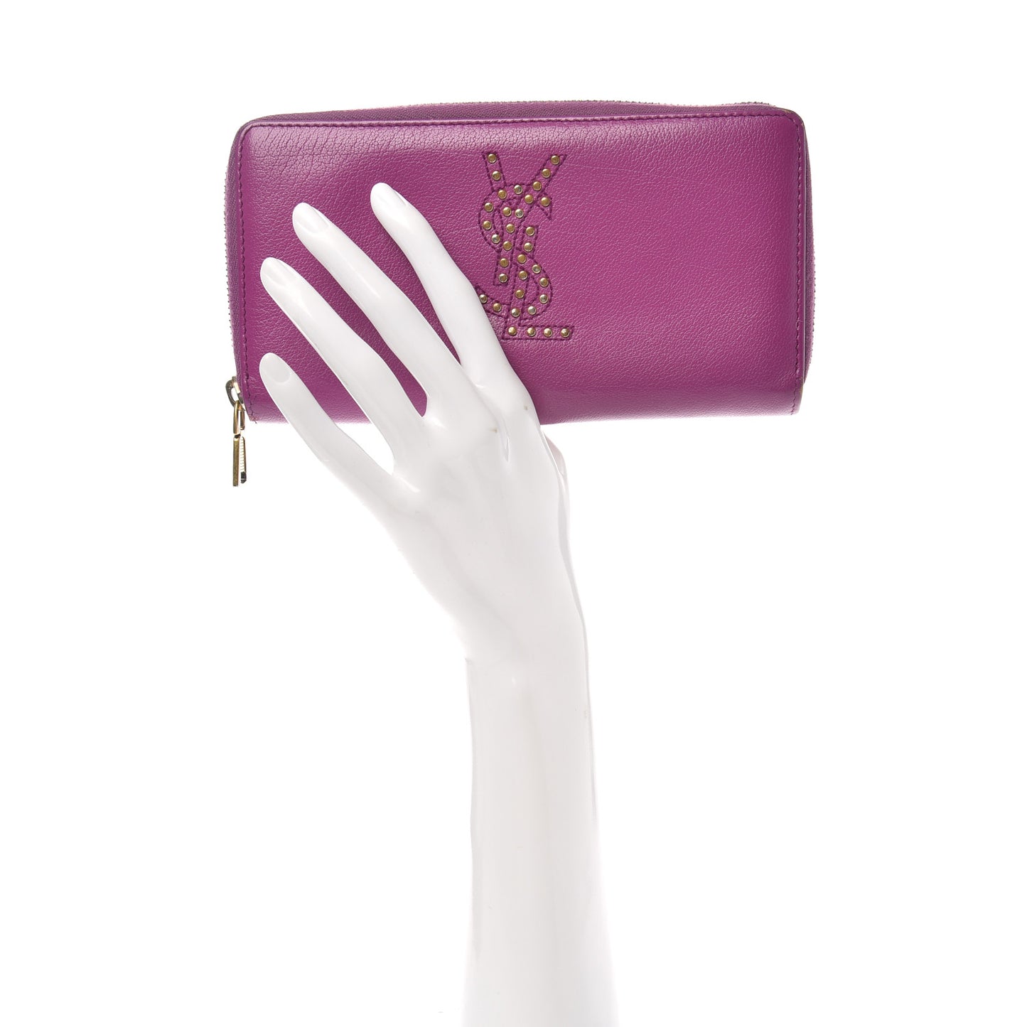 Calfskin Studded Belle de Jour Zip Around Wallet Purple