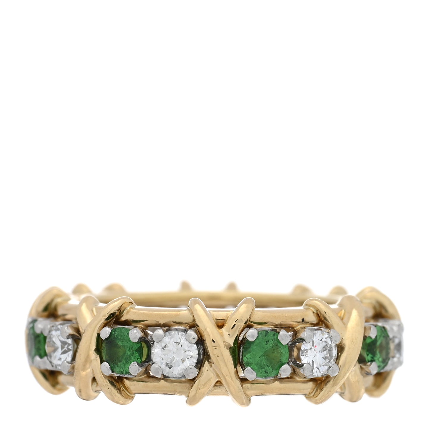 18K Yellow Gold Platinum Tsavorite Schlumberger Sixteen Stone Ring 49 5
